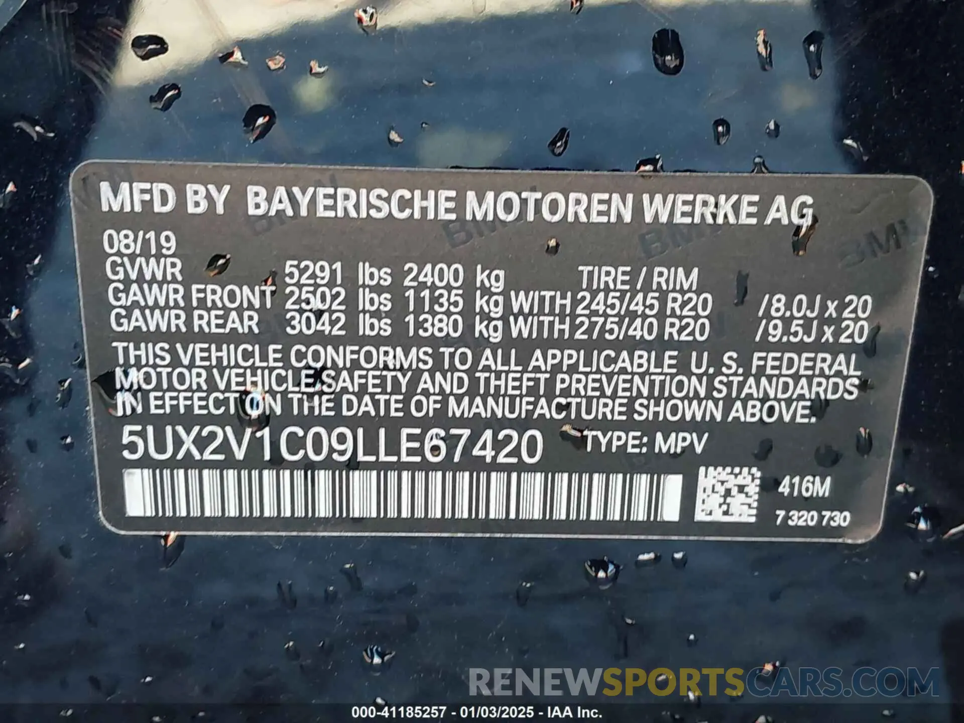 9 fotografías del automóvil dañado 5UX2V1C09LLE67420 BMW X4 2020