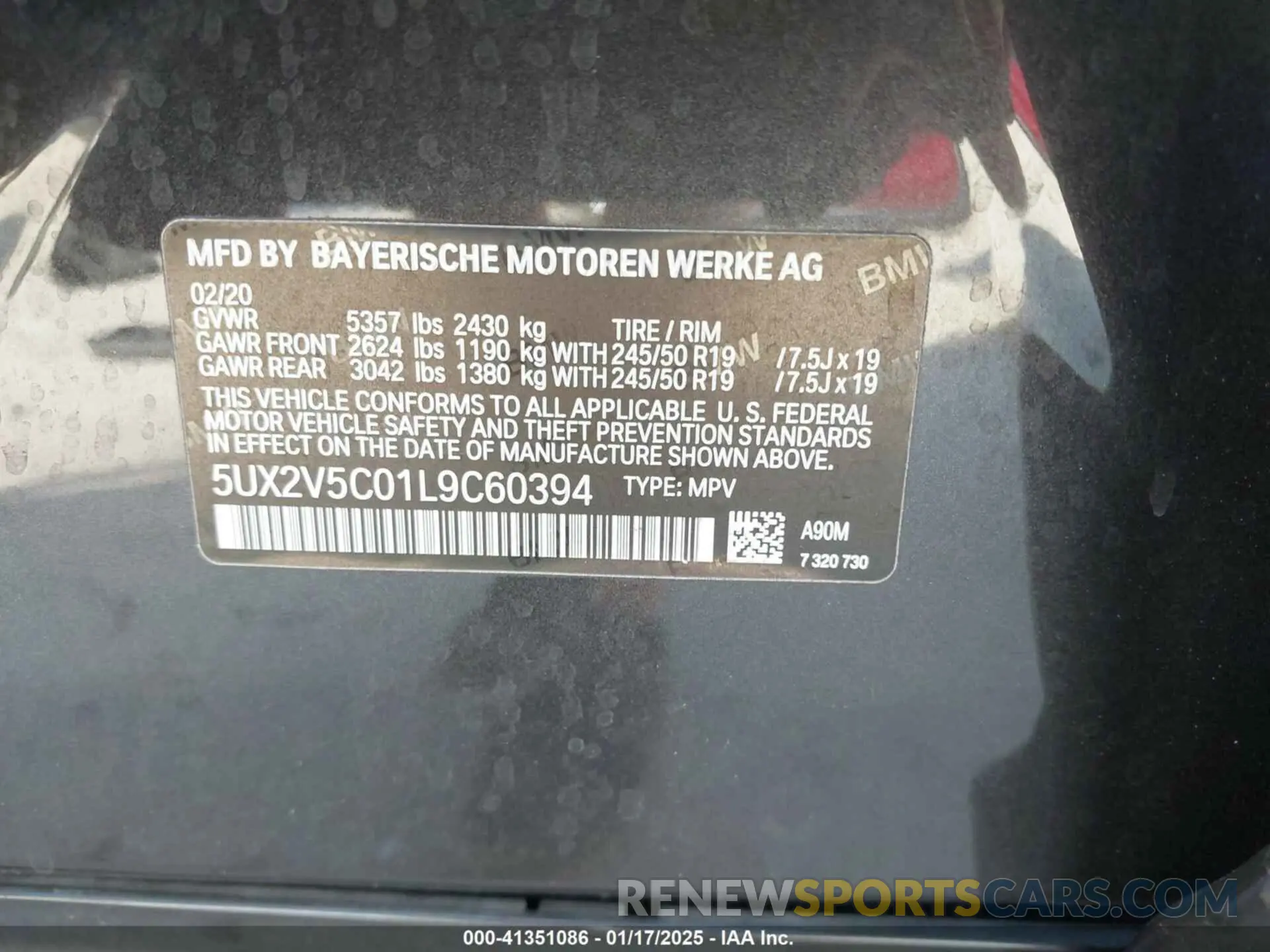 9 fotografías del automóvil dañado 5UX2V5C01L9C60394 BMW X4 2020