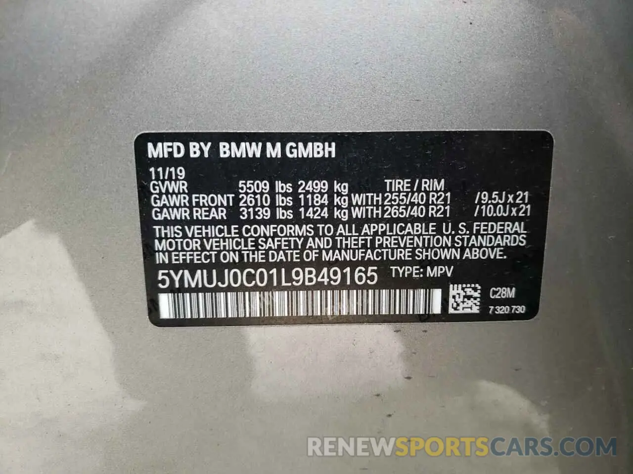 10 fotografías del automóvil dañado 5YMUJ0C01L9B49165 BMW X4 2020