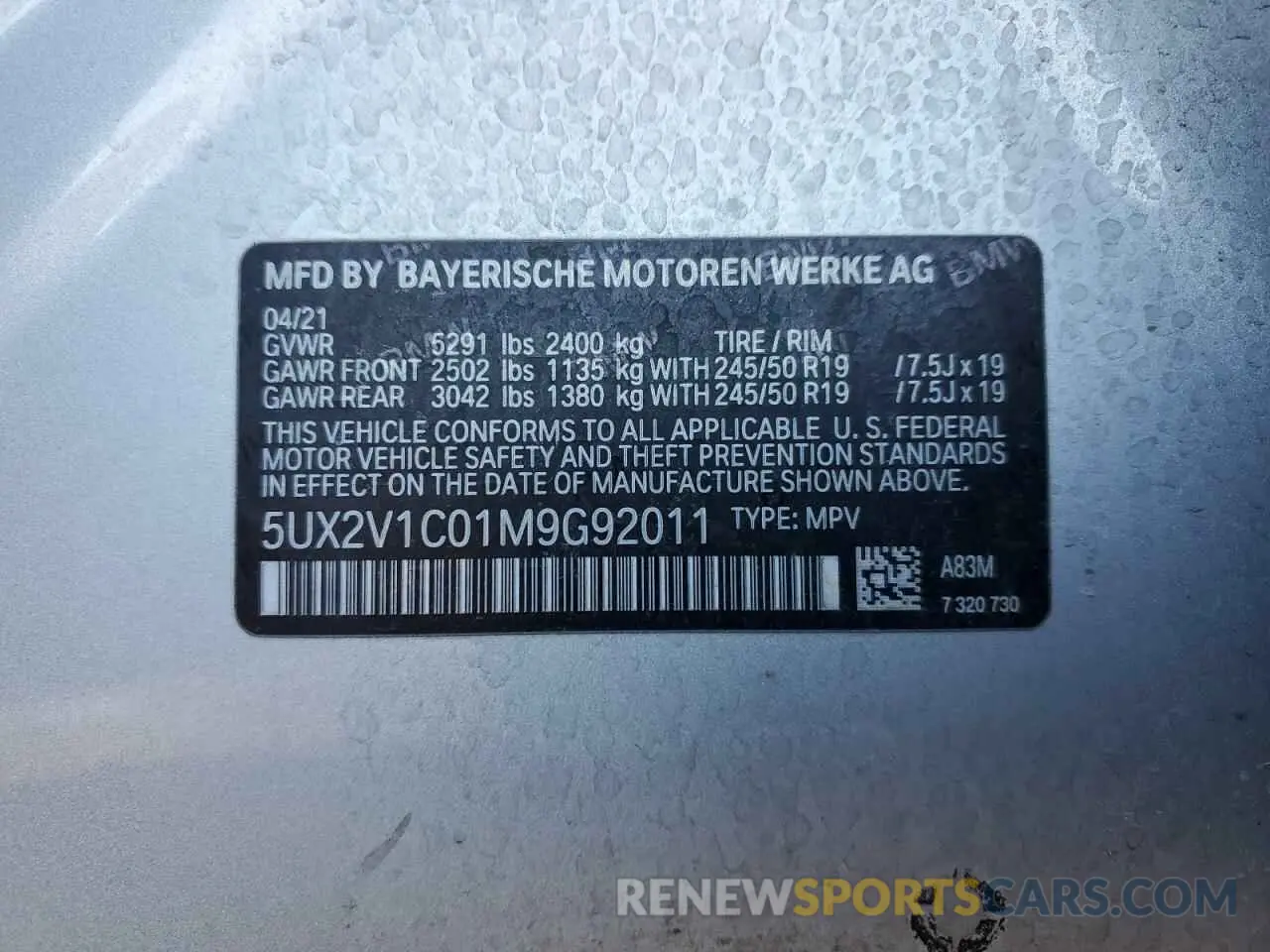 14 fotografías del automóvil dañado 5UX2V1C01M9G92011 BMW X4 2021