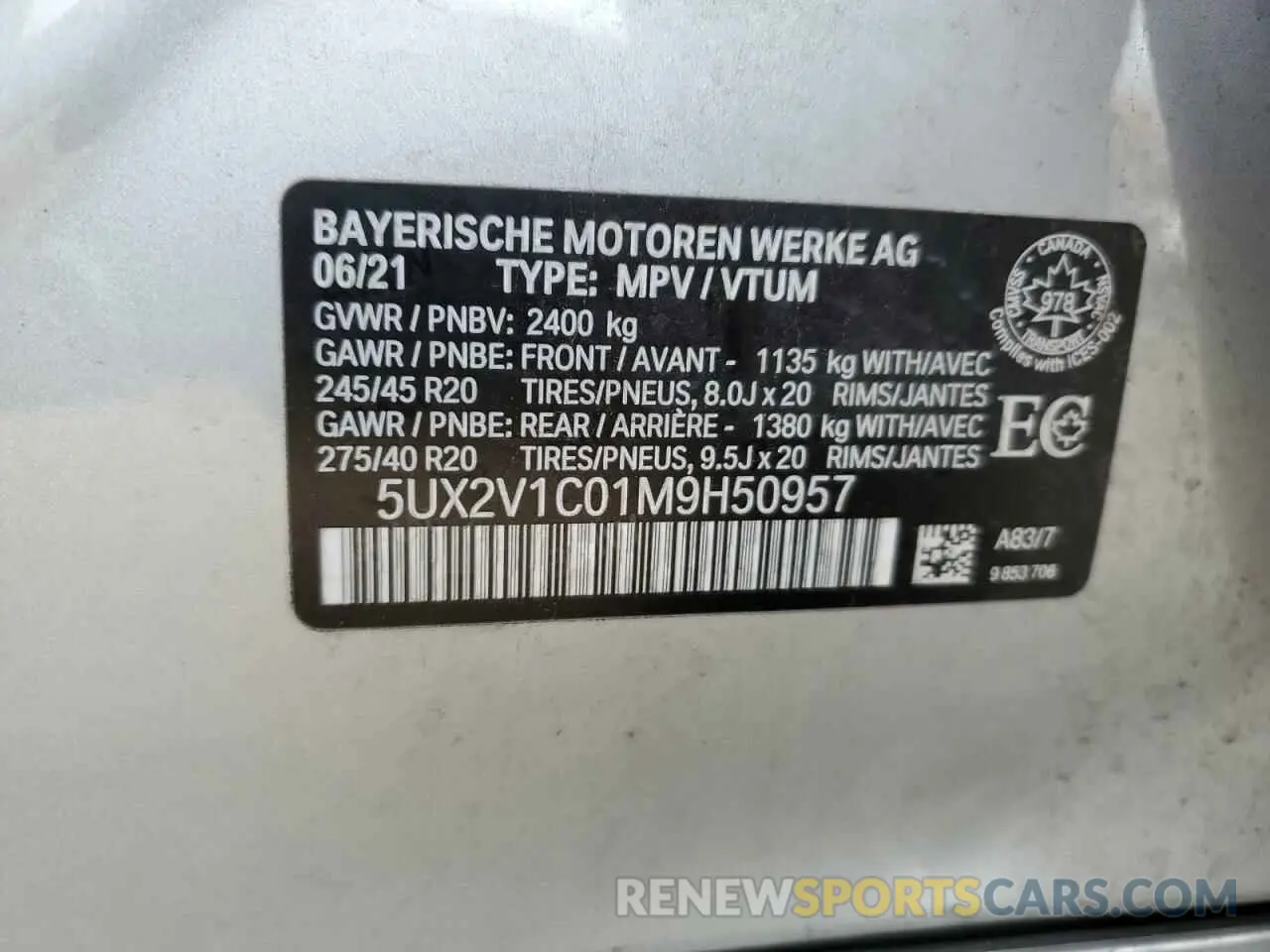 14 fotografías del automóvil dañado 5UX2V1C01M9H50957 BMW X4 2021