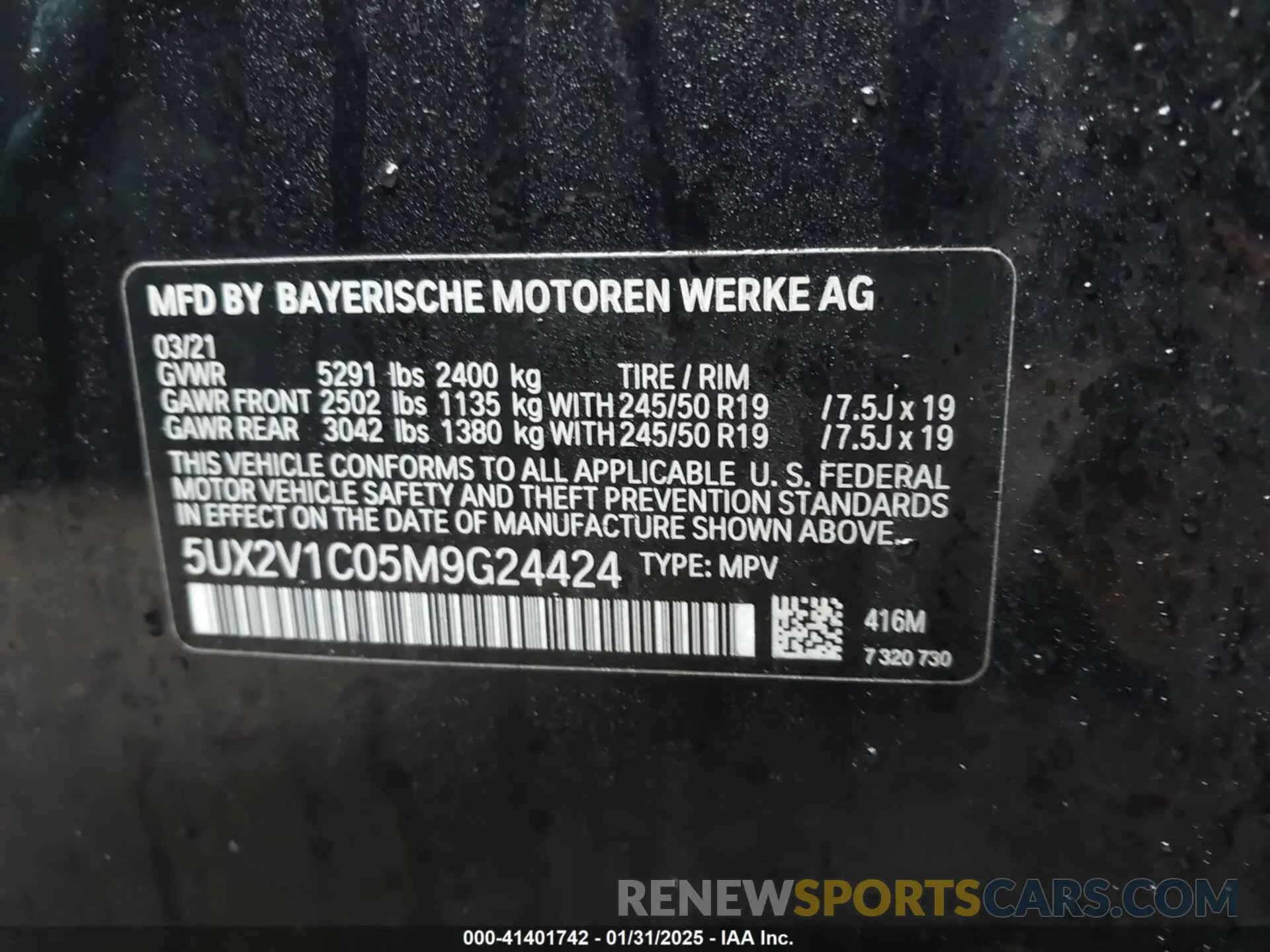 9 fotografías del automóvil dañado 5UX2V1C05M9G24424 BMW X4 2021
