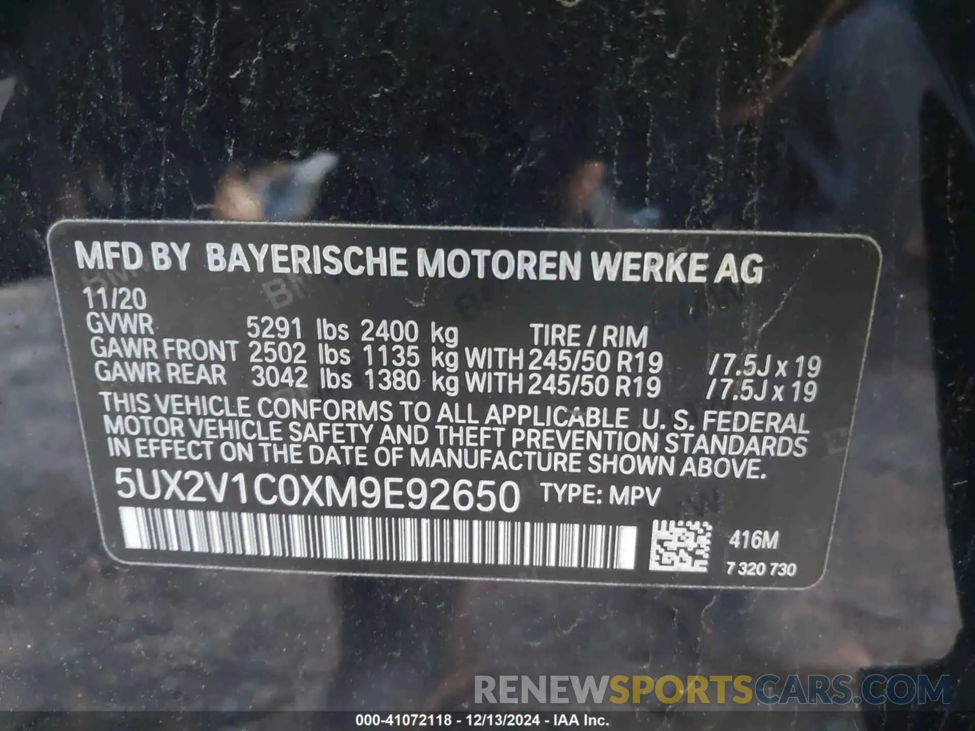 9 fotografías del automóvil dañado 5UX2V1C0XM9E92650 BMW X4 2021