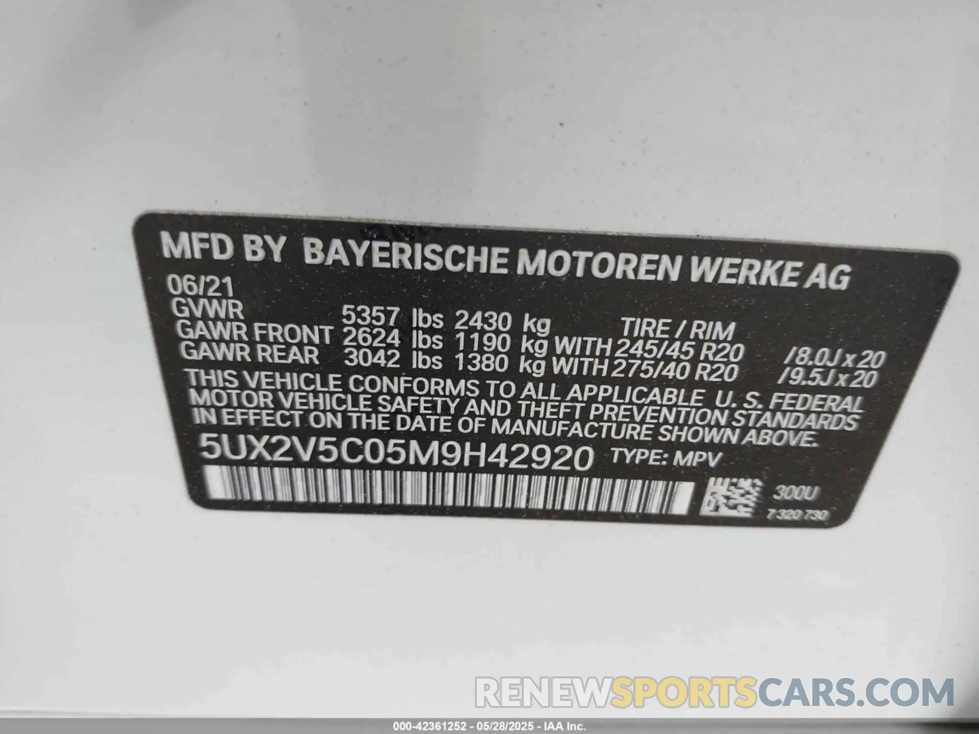 9 fotografías del automóvil dañado 5UX2V5C05M9H42920 BMW X4 2021