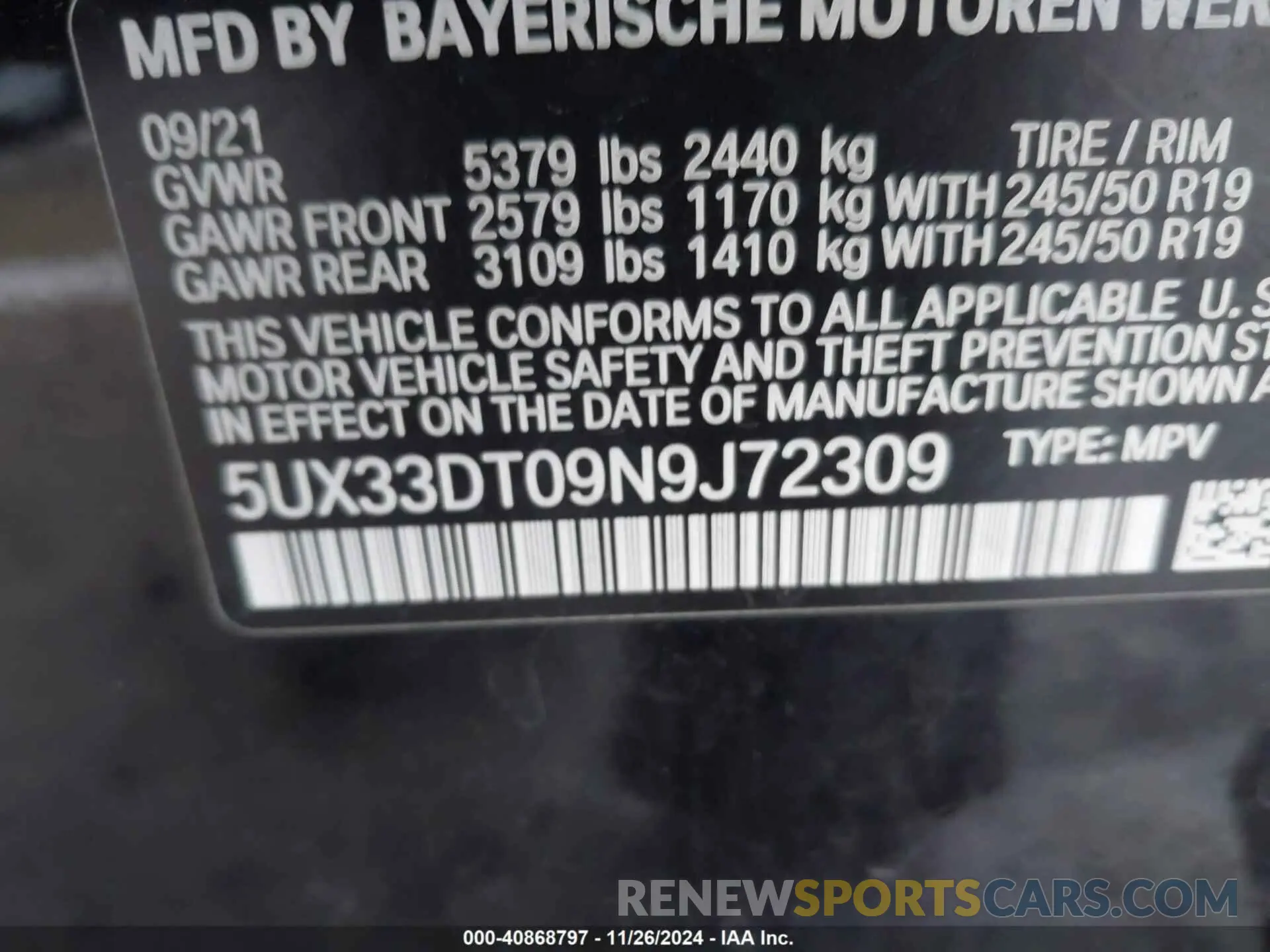 9 fotografías del automóvil dañado 5UX33DT09N9J72309 BMW X4 2022