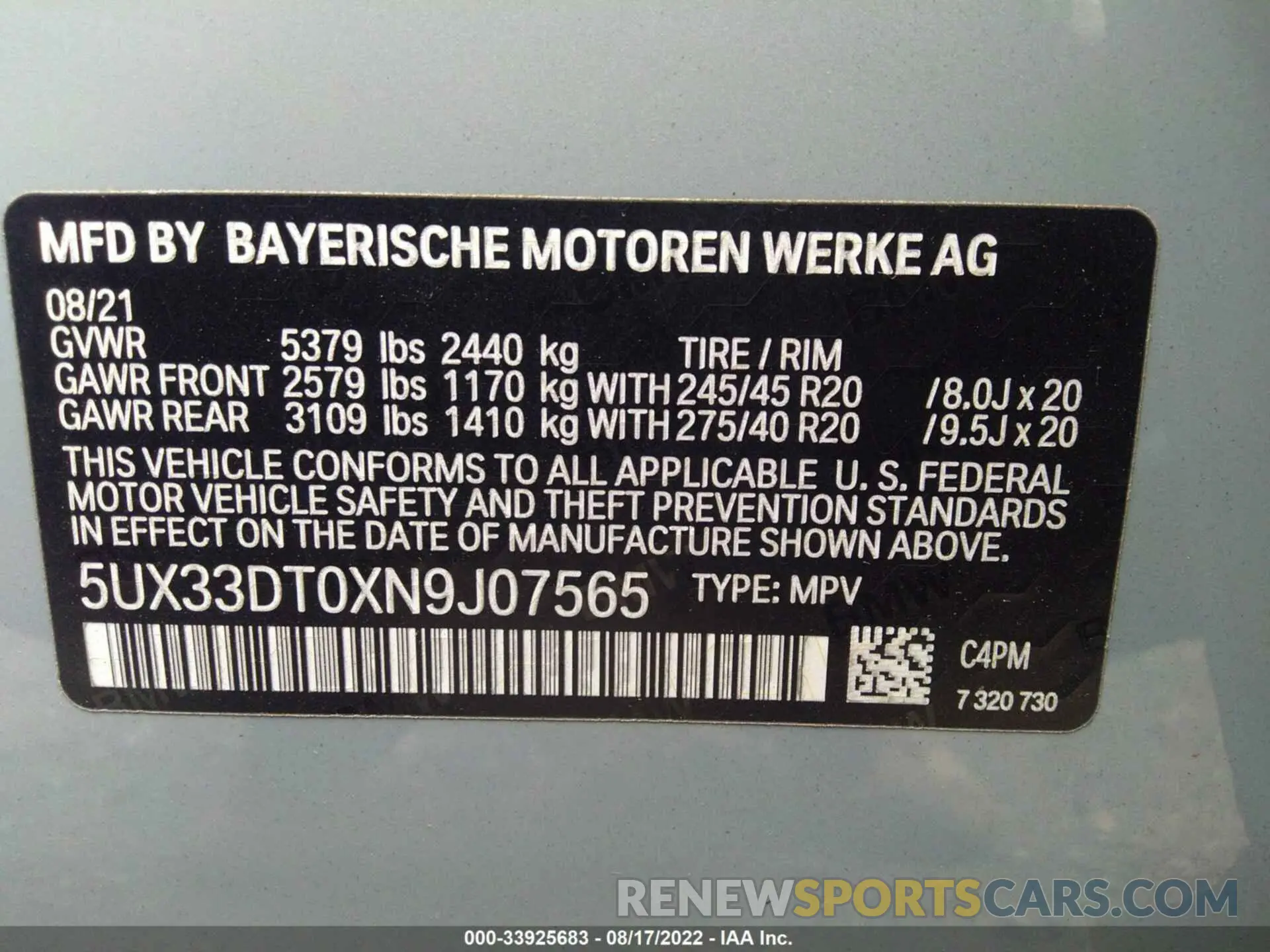 9 fotografías del automóvil dañado 5UX33DT0XN9J07565 BMW X4 2022