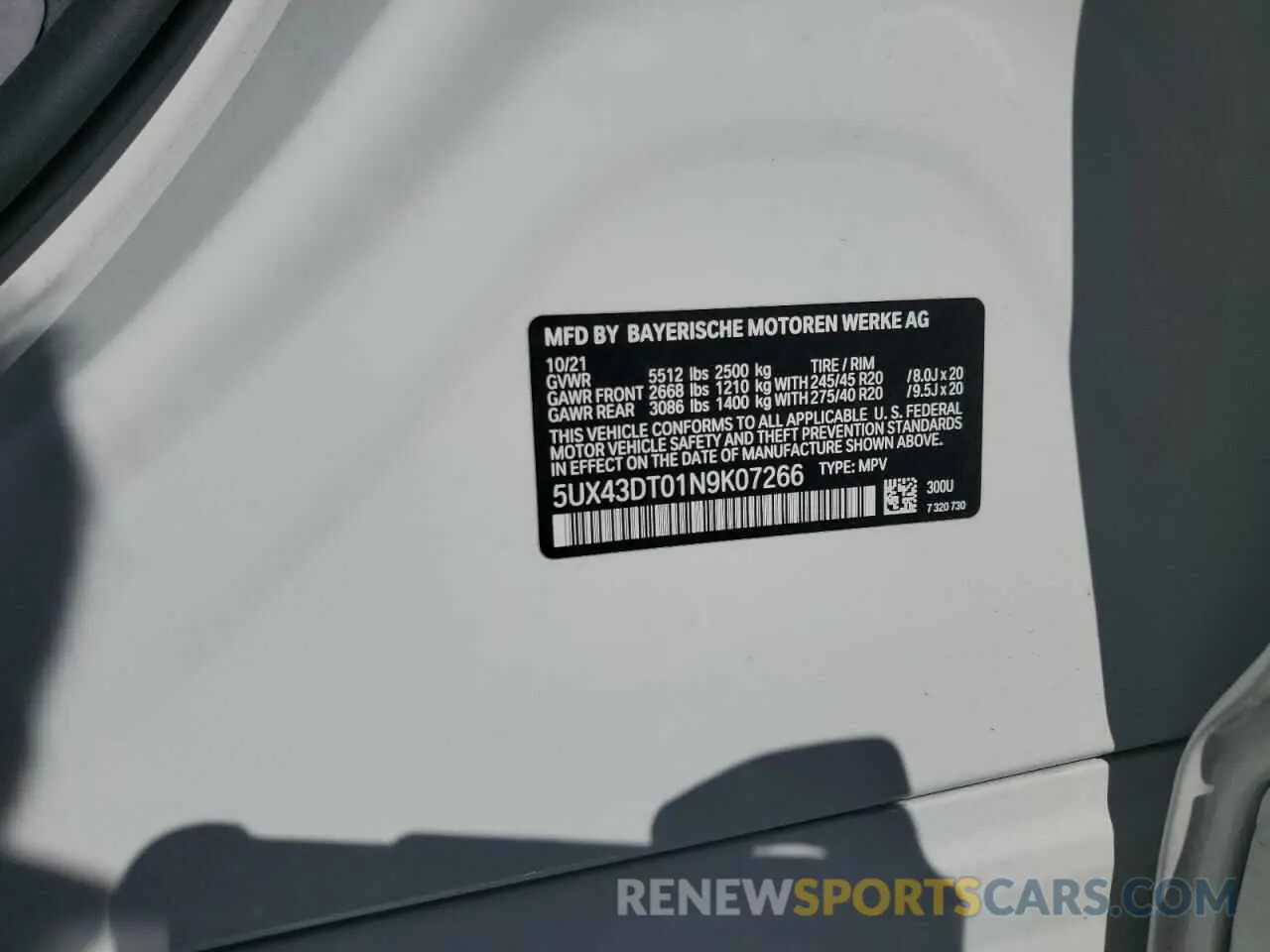 10 fotografías del automóvil dañado 5UX43DT01N9K07266 BMW X4 2022