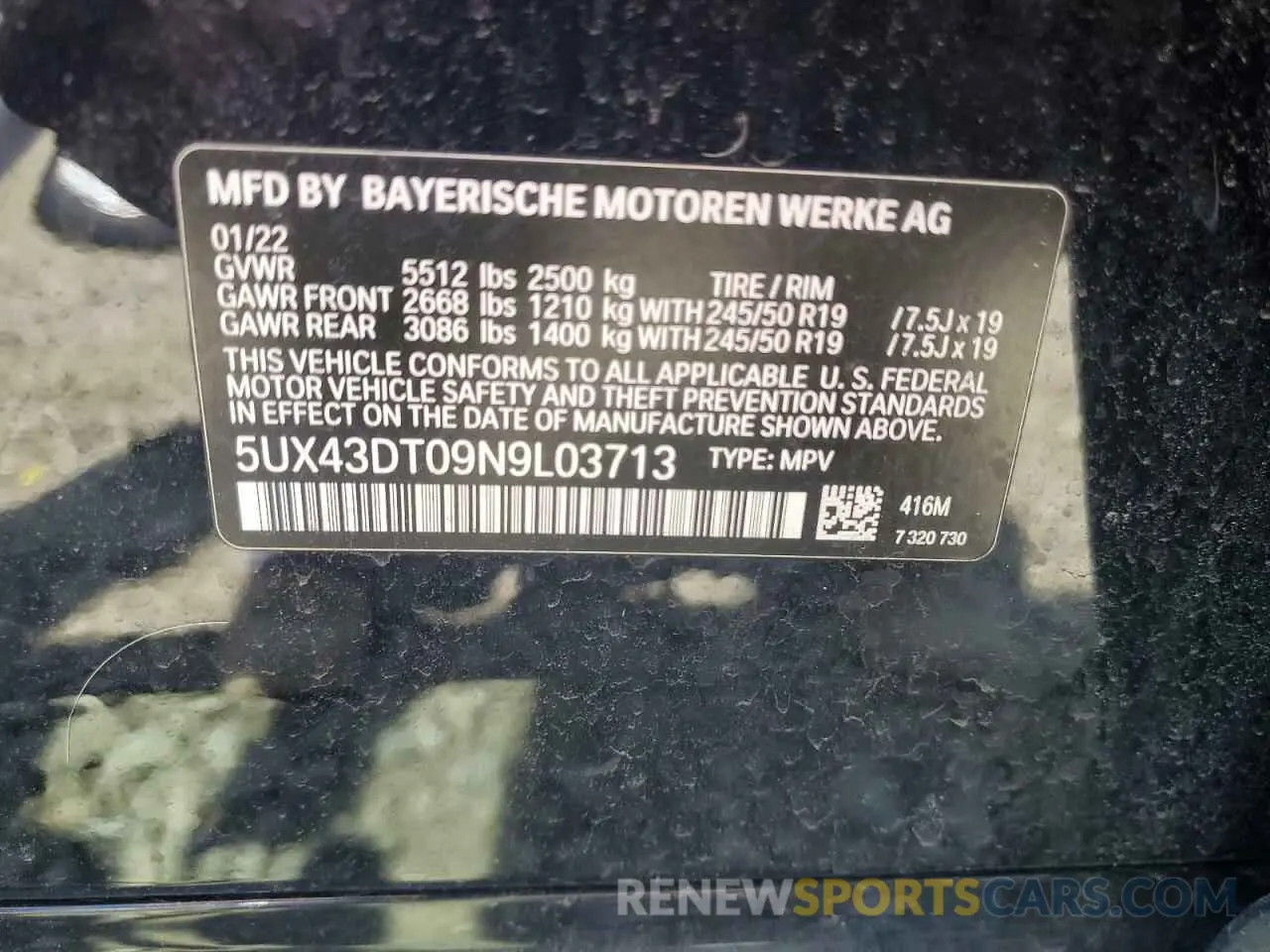 13 fotografías del automóvil dañado 5UX43DT09N9L03713 BMW X4 2022