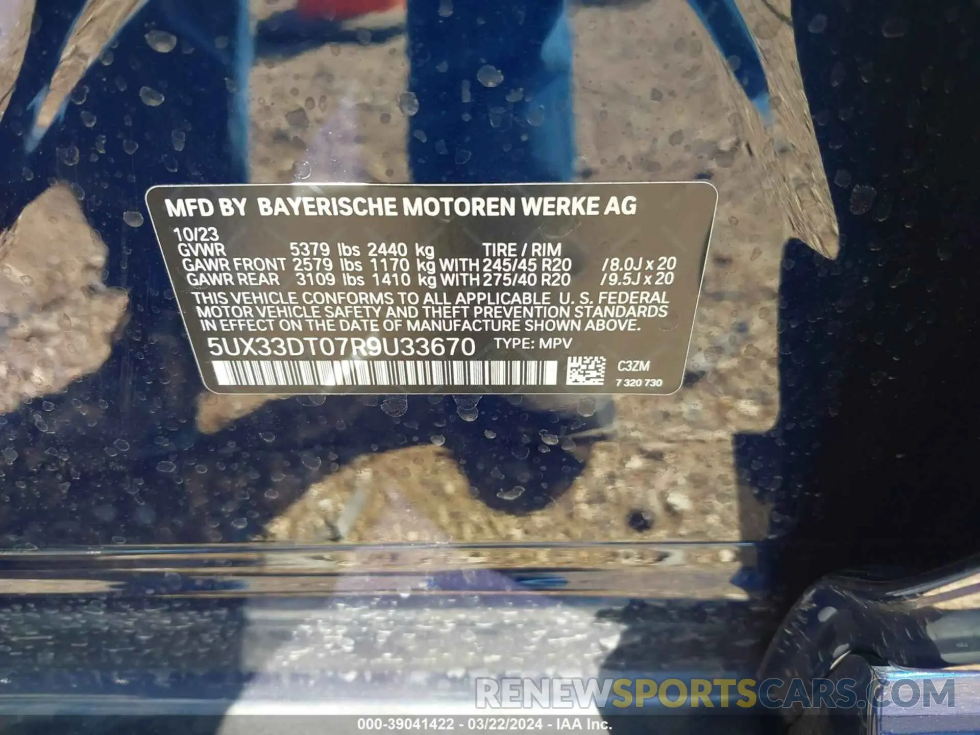 9 fotografías del automóvil dañado 5UX33DT07R9U33670 BMW X4 2024