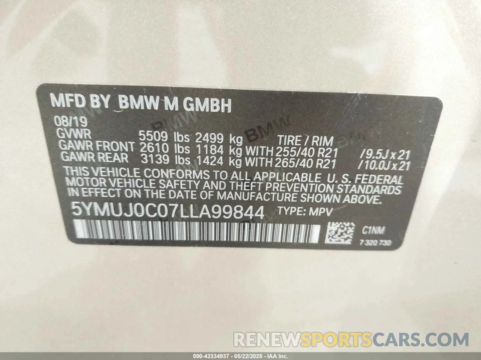 9 fotografías del automóvil dañado 5YMUJ0C07LLA99844 BMW X4 M 2020