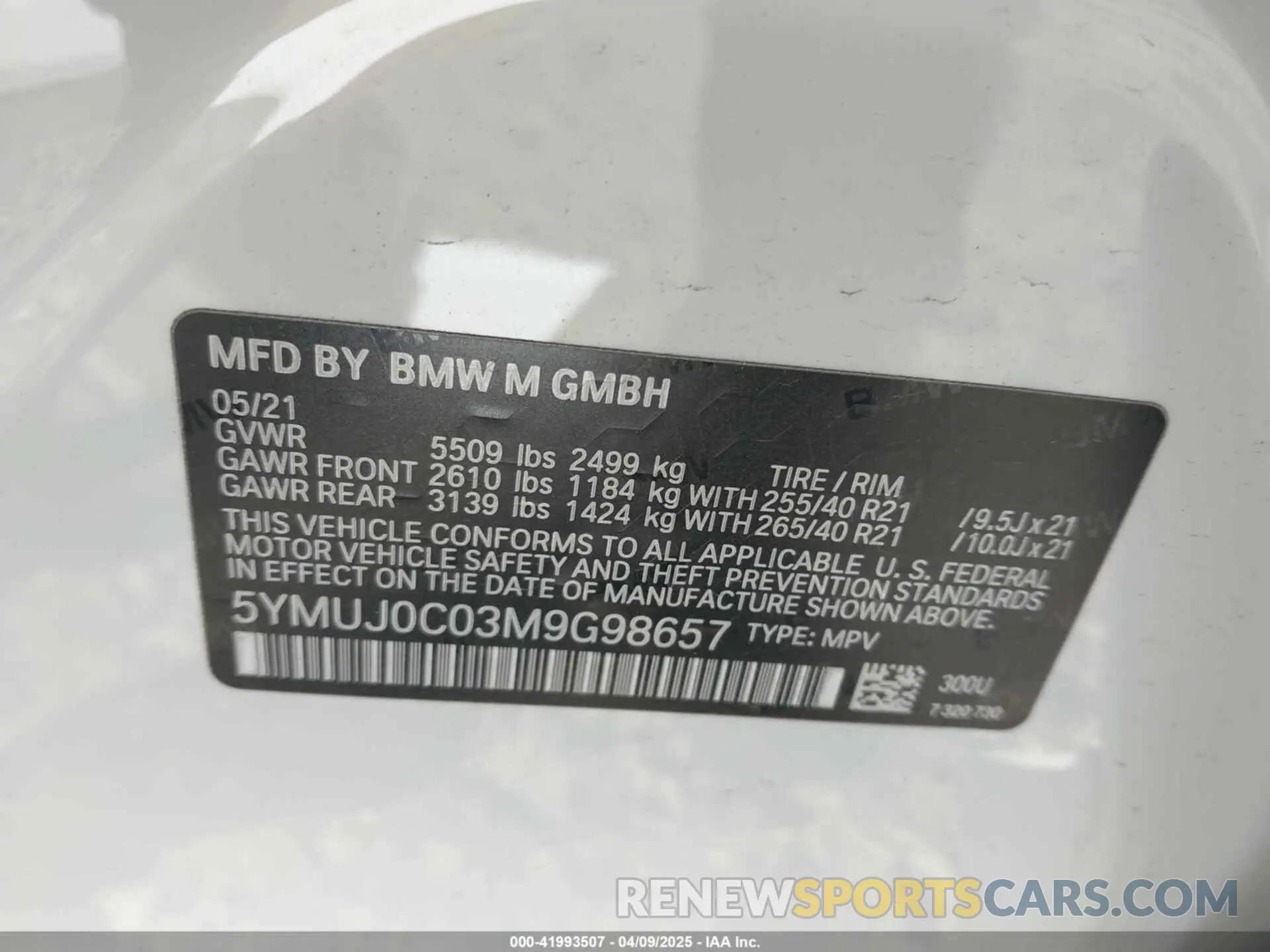 9 fotografías del automóvil dañado 5YMUJ0C03M9G98657 BMW X4 M 2021