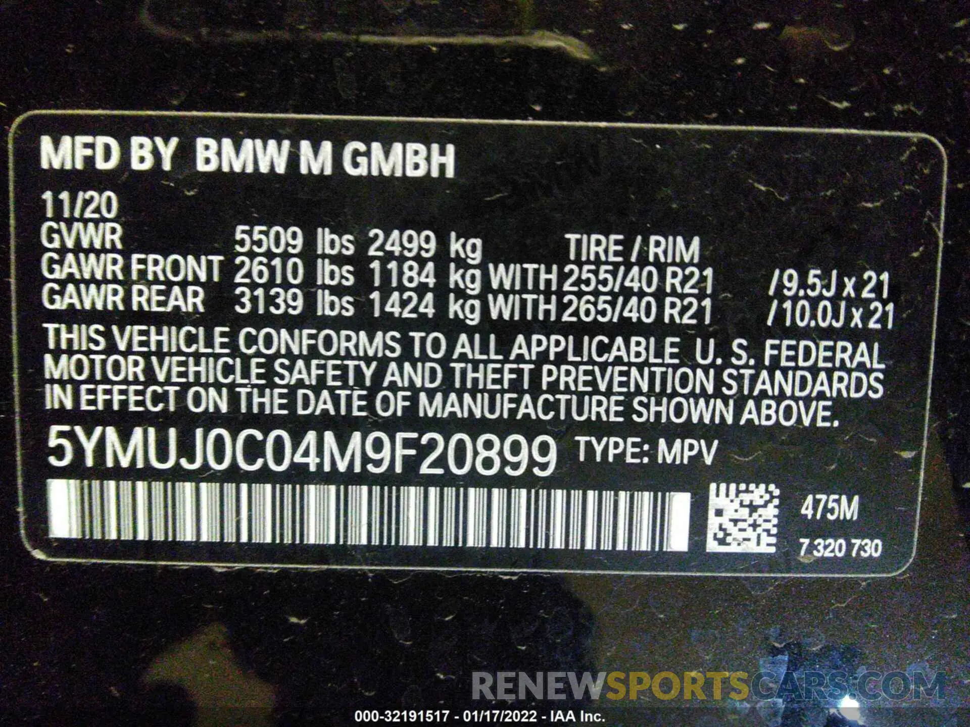 9 fotografías del automóvil dañado 5YMUJ0C04M9F20899 BMW X4 M 2021