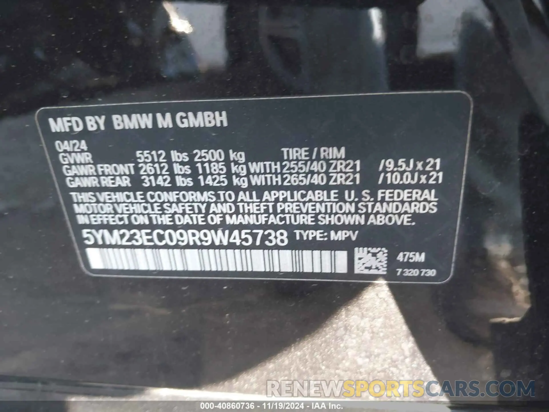 9 fotografías del automóvil dañado 5YM23EC09R9W45738 BMW X4 M 2024
