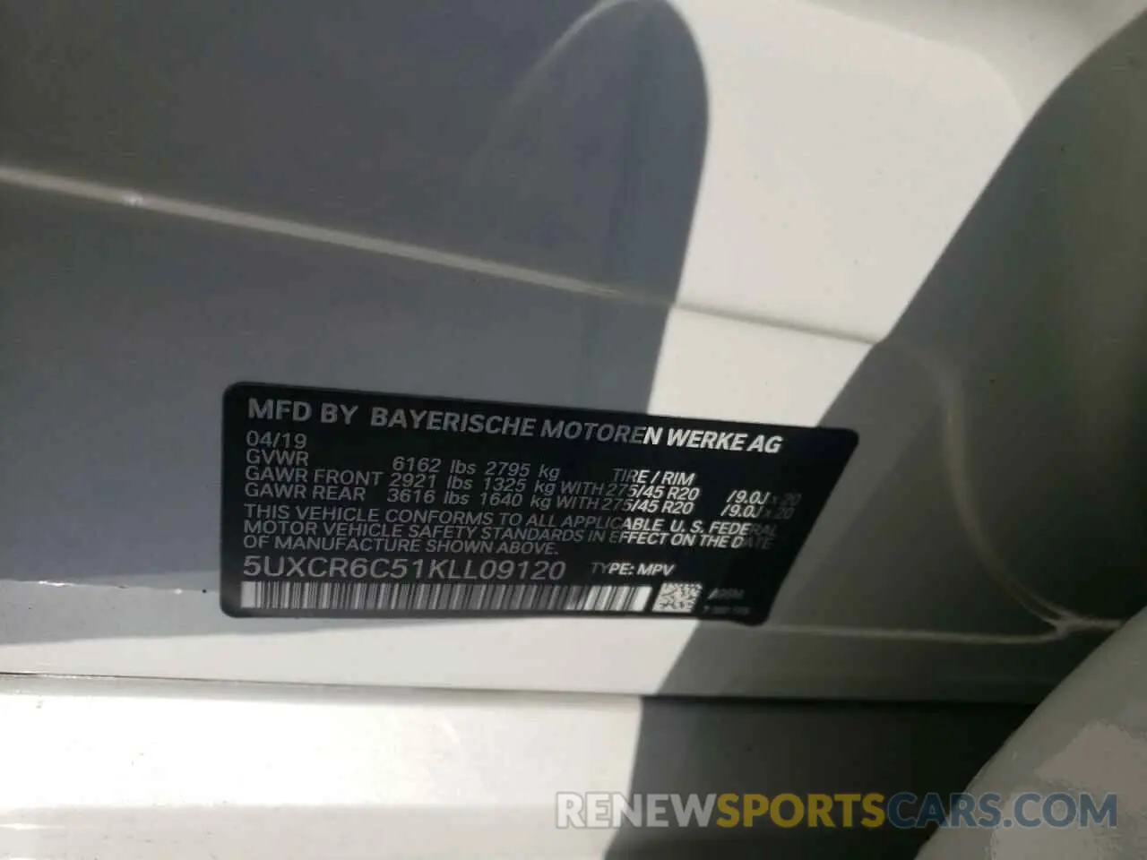 10 fotografías del automóvil dañado 5UXCR6C51KLL09120 BMW X5 2019