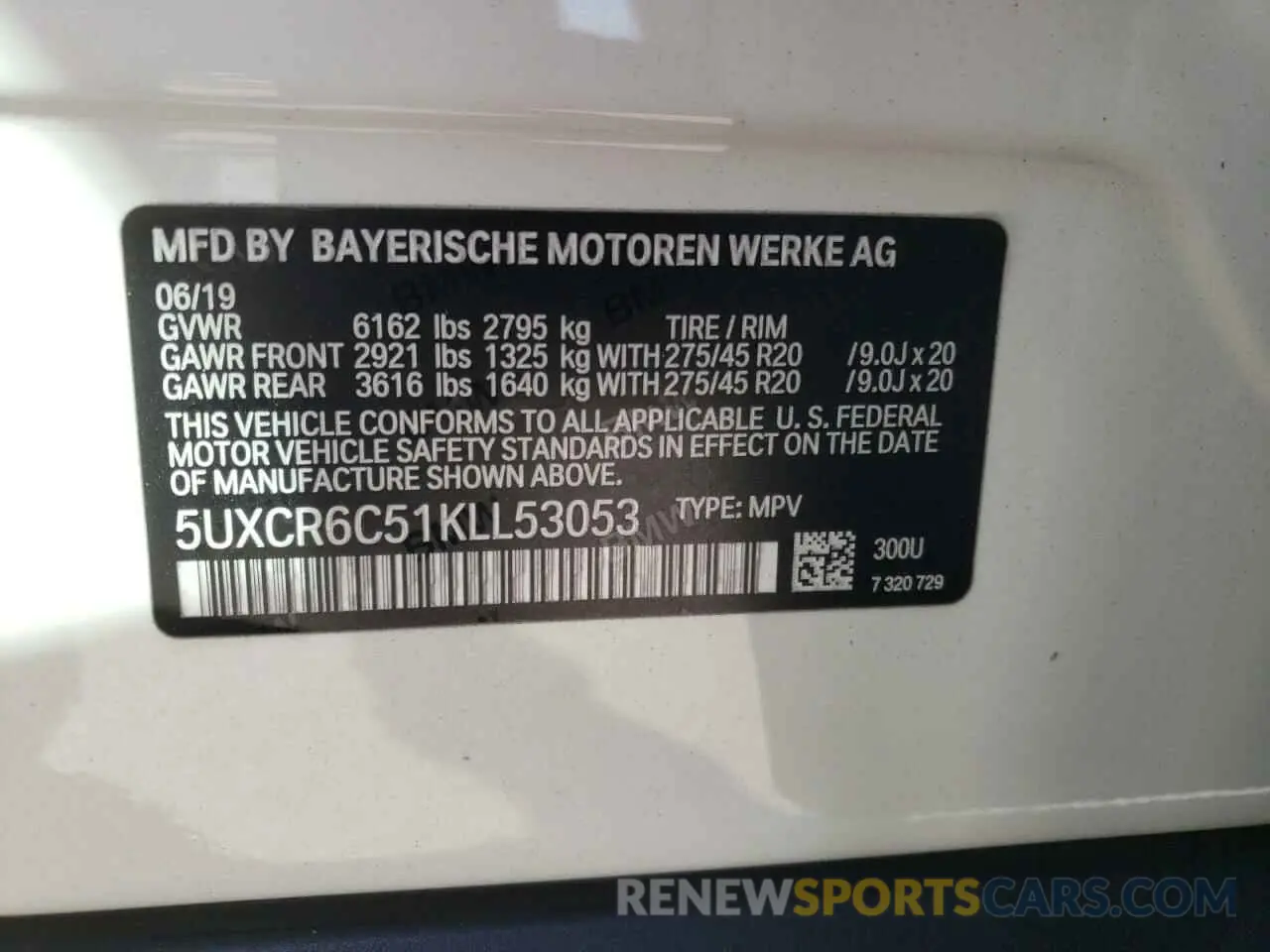 10 fotografías del automóvil dañado 5UXCR6C51KLL53053 BMW X5 2019