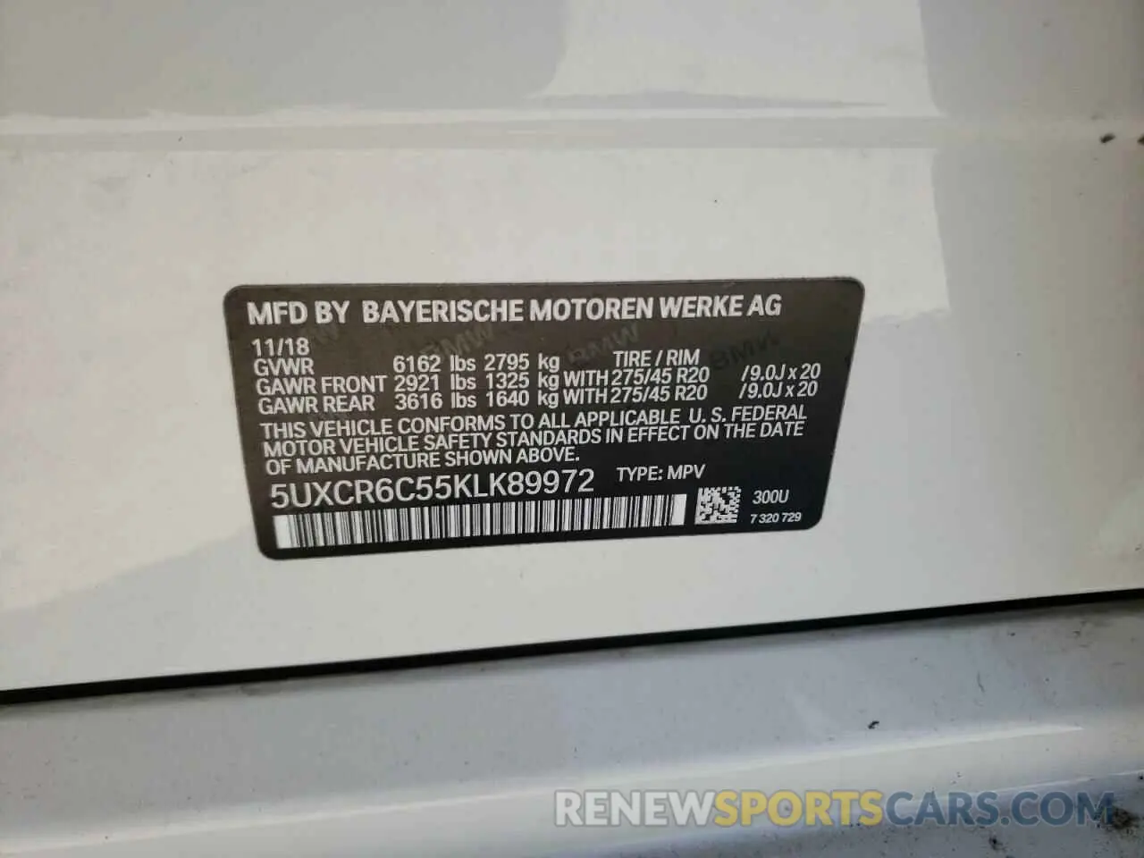 10 fotografías del automóvil dañado 5UXCR6C55KLK89972 BMW X5 2019