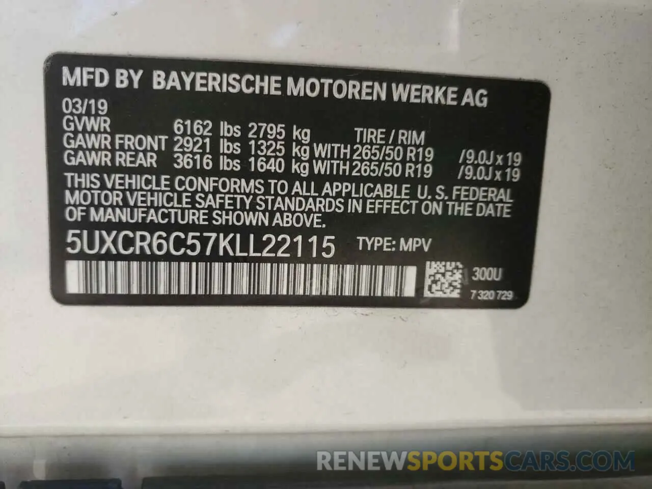 10 fotografías del automóvil dañado 5UXCR6C57KLL22115 BMW X5 2019
