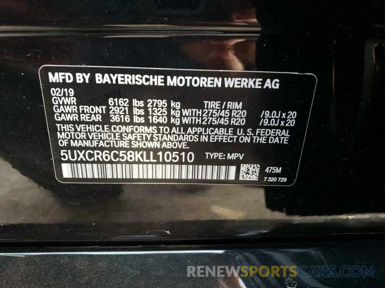 10 fotografías del automóvil dañado 5UXCR6C58KLL10510 BMW X5 2019
