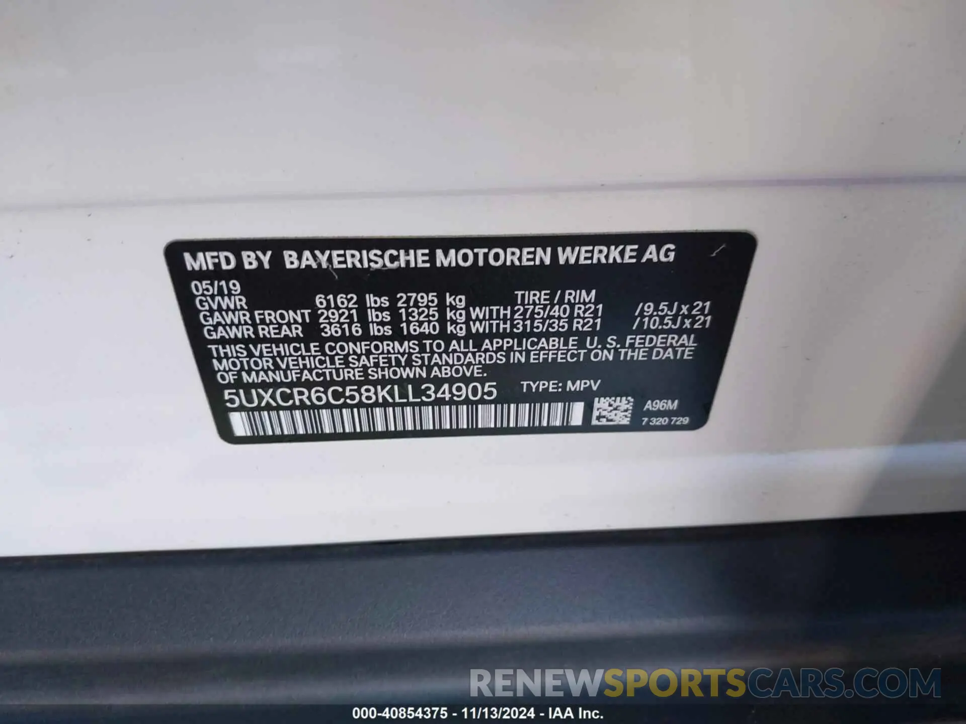 9 fotografías del automóvil dañado 5UXCR6C58KLL34905 BMW X5 2019