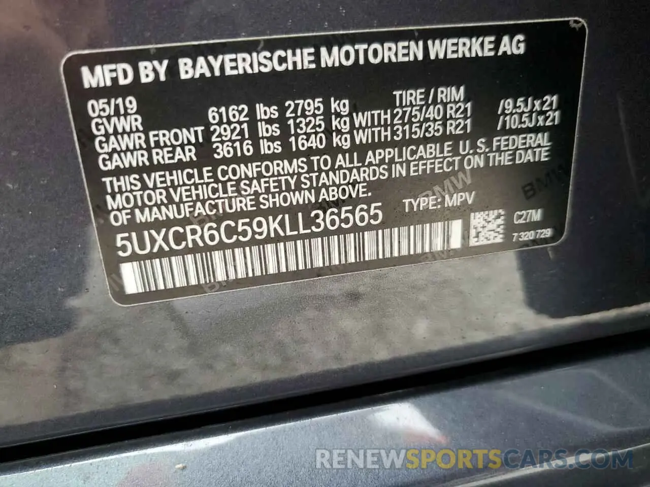 10 fotografías del automóvil dañado 5UXCR6C59KLL36565 BMW X5 2019