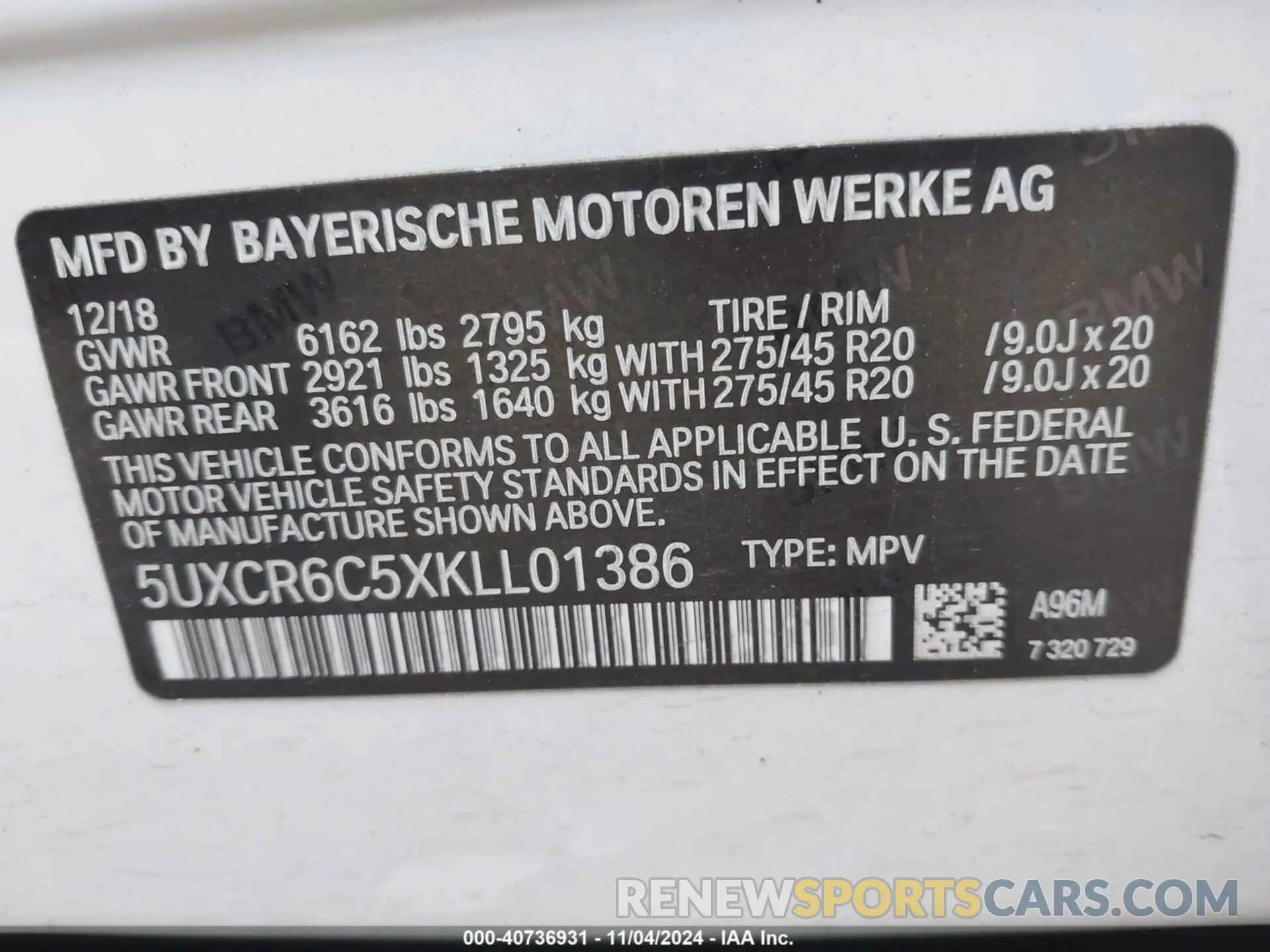 9 fotografías del automóvil dañado 5UXCR6C5XKLL01386 BMW X5 2019
