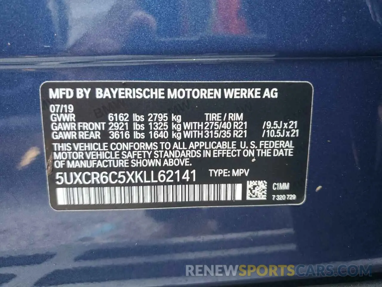 10 fotografías del automóvil dañado 5UXCR6C5XKLL62141 BMW X5 2019