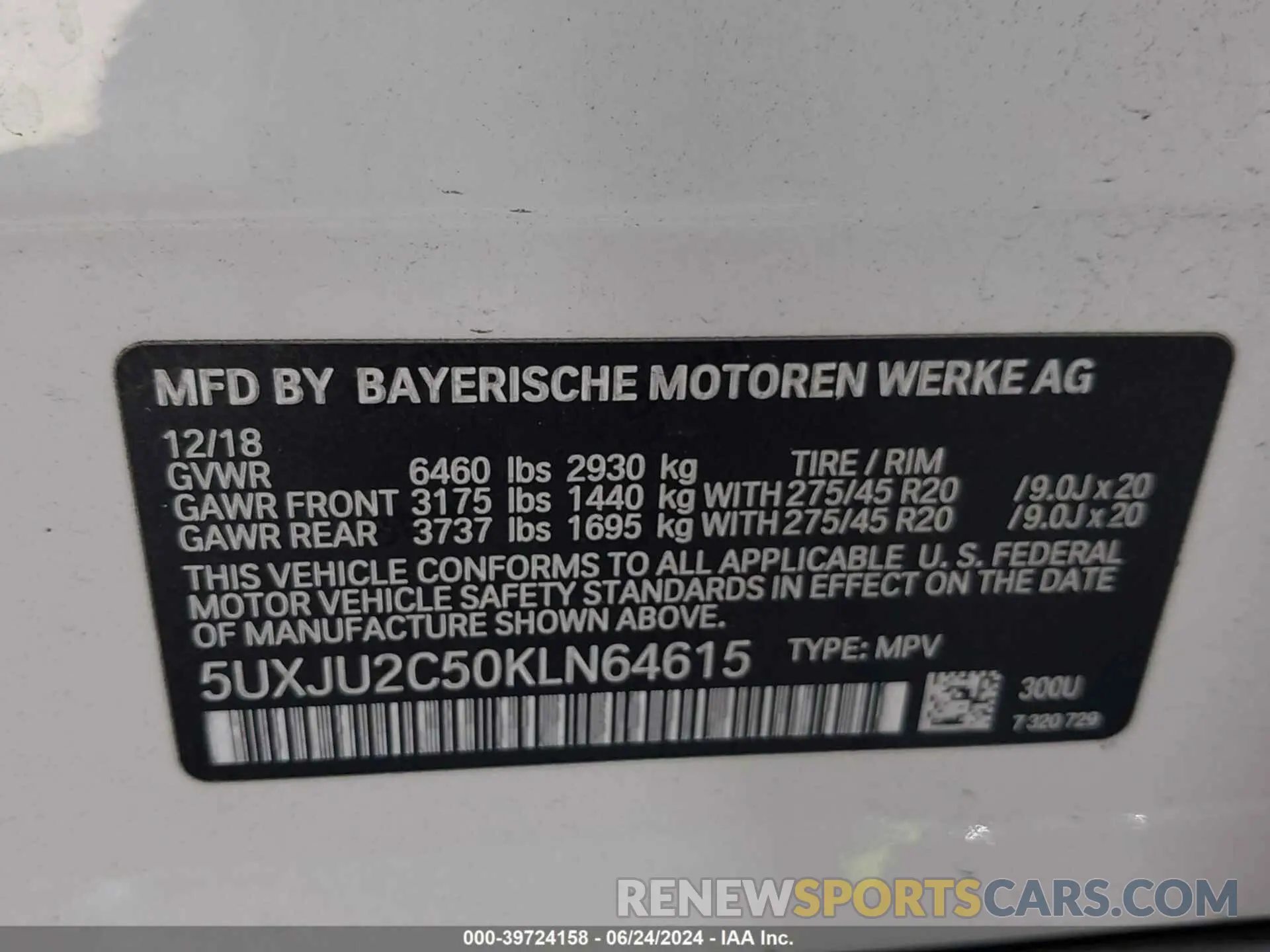 9 fotografías del automóvil dañado 5UXJU2C50KLN64615 BMW X5 2019