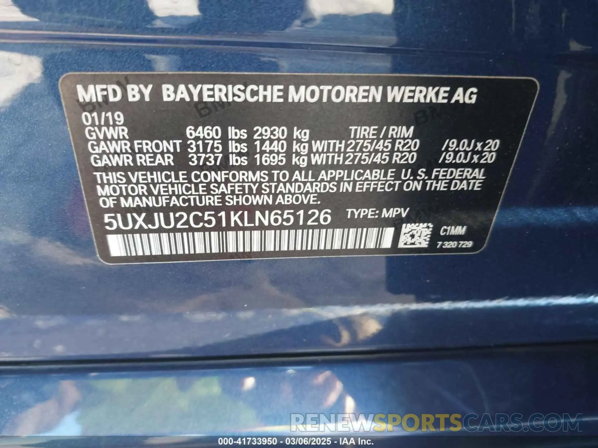 9 fotografías del automóvil dañado 5UXJU2C51KLN65126 BMW X5 2019