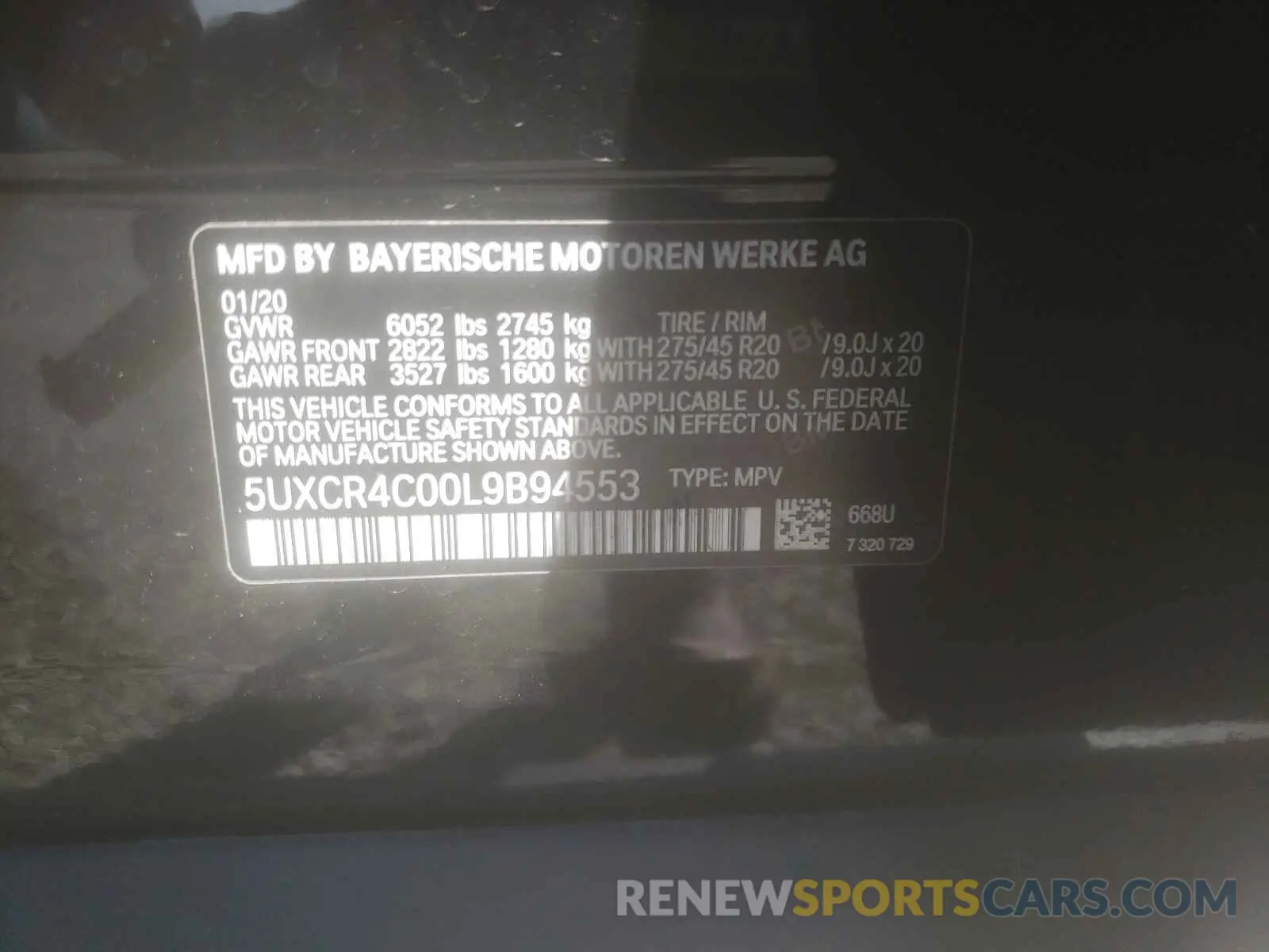 10 fotografías del automóvil dañado 5UXCR4C00L9B94553 BMW X5 2020