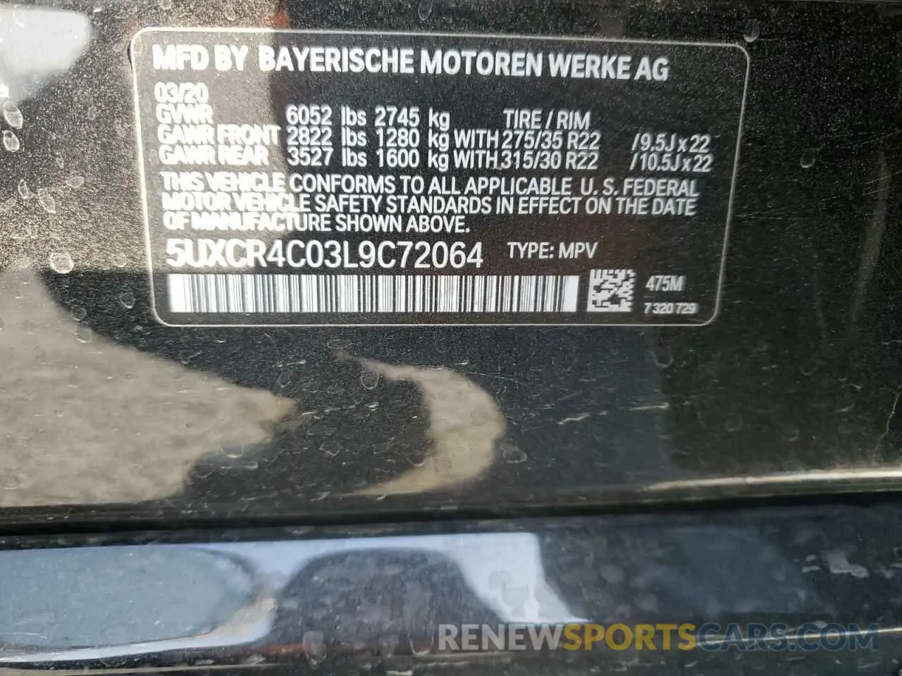 12 fotografías del automóvil dañado 5UXCR4C03L9C72064 BMW X5 2020