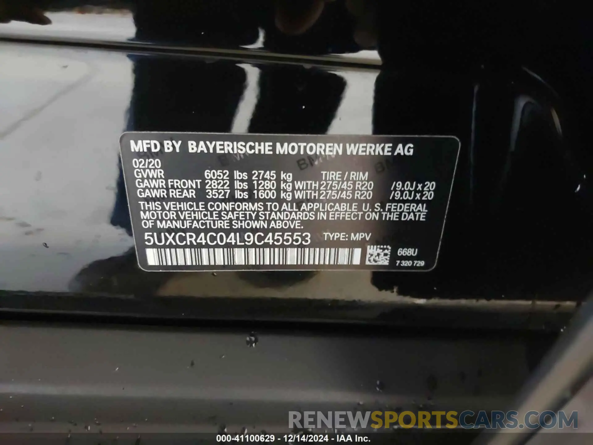 9 fotografías del automóvil dañado 5UXCR4C04L9C45553 BMW X5 2020