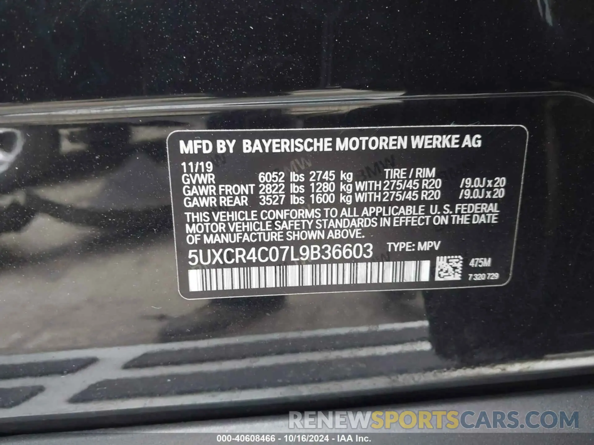 9 fotografías del automóvil dañado 5UXCR4C07L9B36603 BMW X5 2020