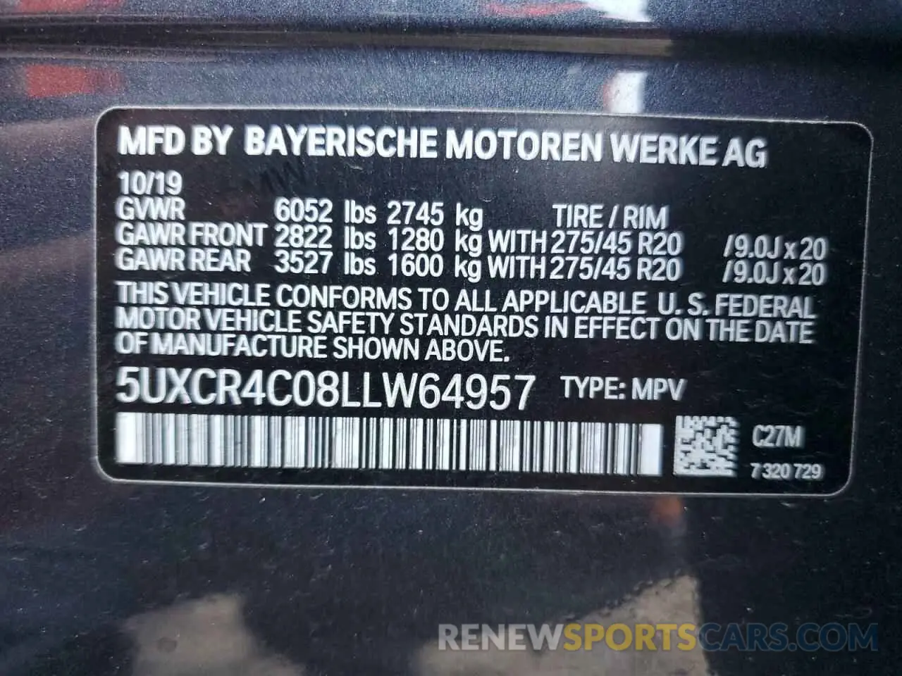12 fotografías del automóvil dañado 5UXCR4C08LLW64957 BMW X5 2020