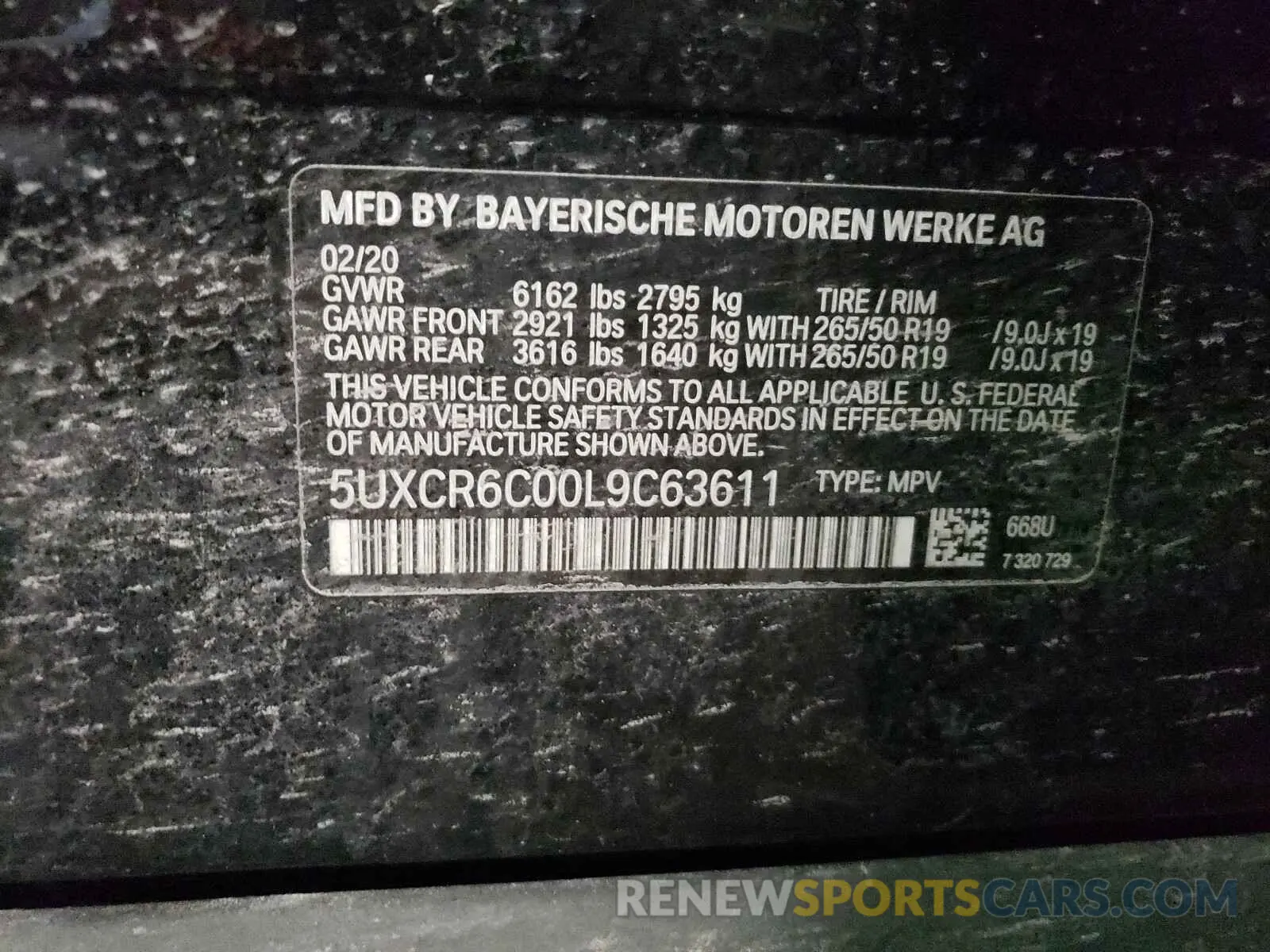 10 fotografías del automóvil dañado 5UXCR6C00L9C63611 BMW X5 2020