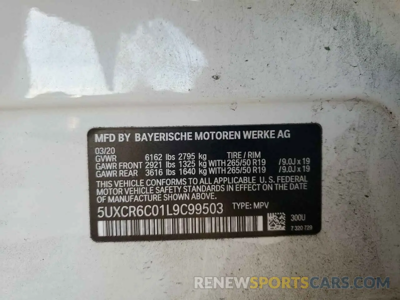 13 fotografías del automóvil dañado 5UXCR6C01L9C99503 BMW X5 2020