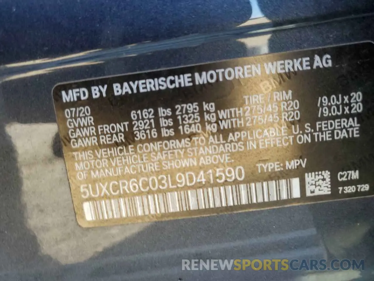 13 fotografías del automóvil dañado 5UXCR6C03L9D41590 BMW X5 2020