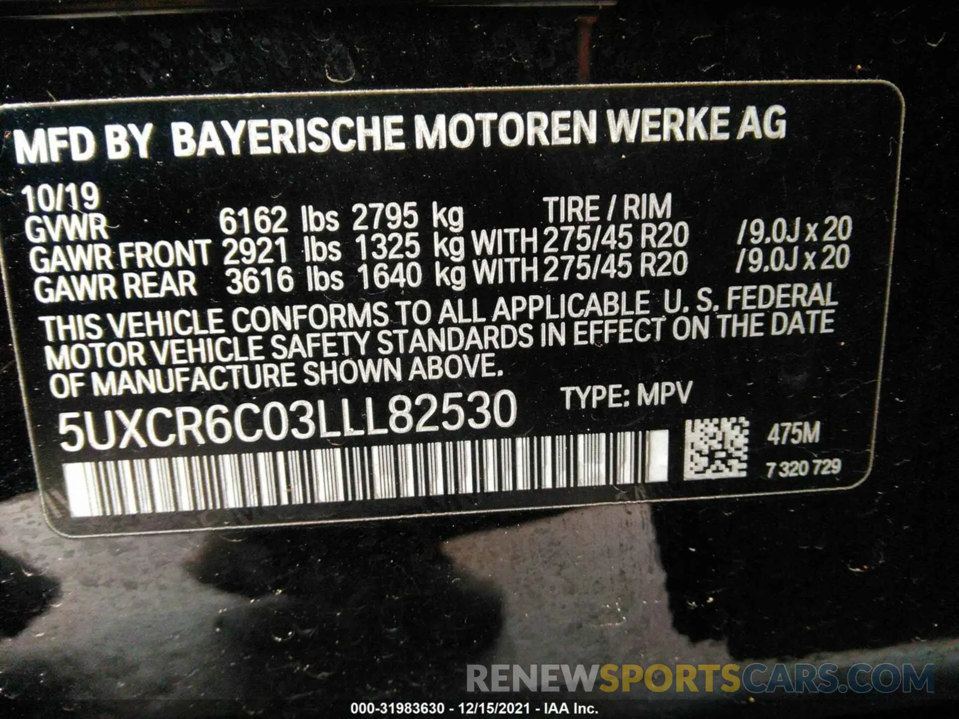 9 fotografías del automóvil dañado 5UXCR6C03LLL82530 BMW X5 2020