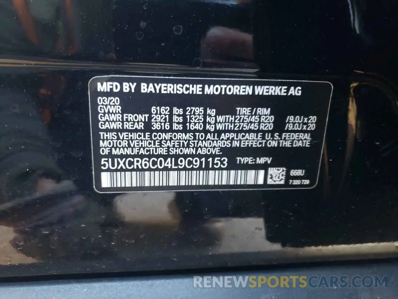 10 fotografías del automóvil dañado 5UXCR6C04L9C91153 BMW X5 2020
