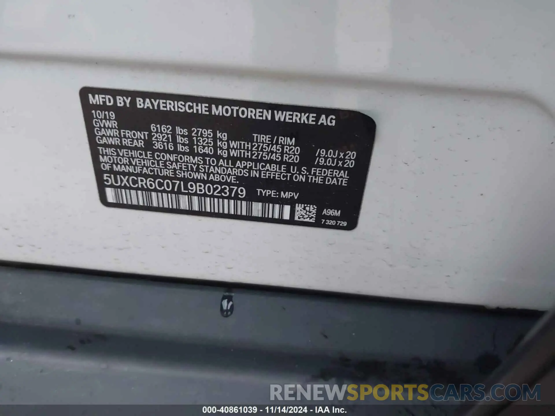 9 fotografías del automóvil dañado 5UXCR6C07L9B02379 BMW X5 2020