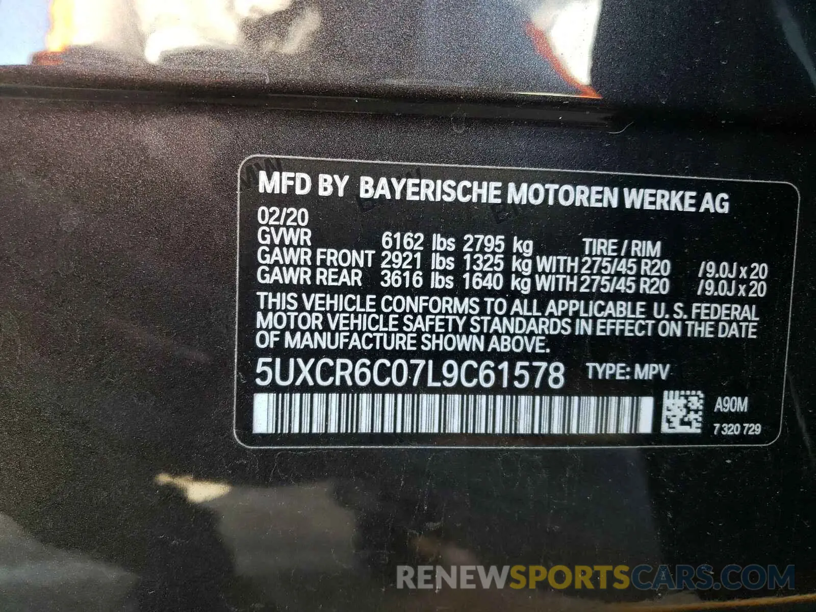 10 fotografías del automóvil dañado 5UXCR6C07L9C61578 BMW X5 2020