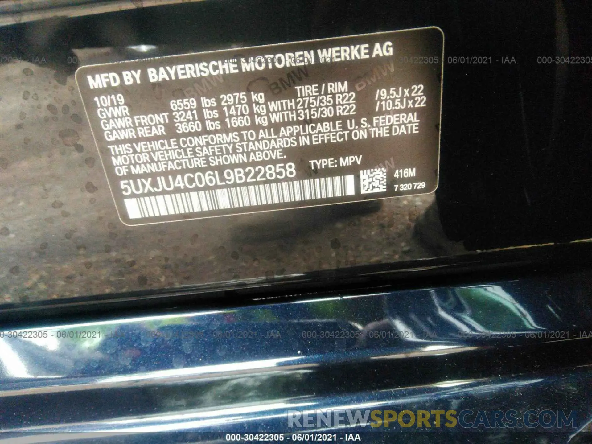 9 fotografías del automóvil dañado 5UXJU4C06L9B22858 BMW X5 2020