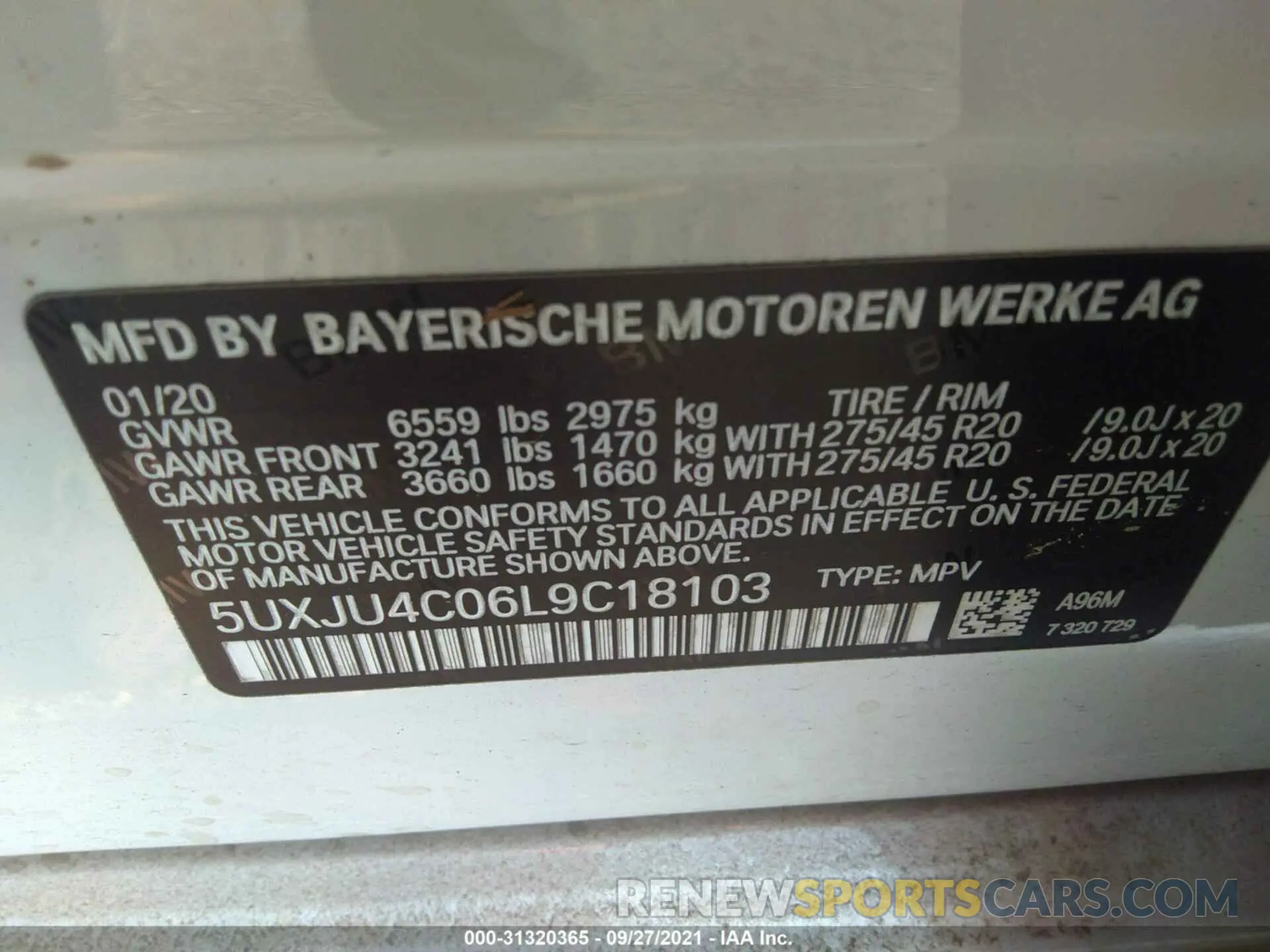 9 fotografías del automóvil dañado 5UXJU4C06L9C18103 BMW X5 2020