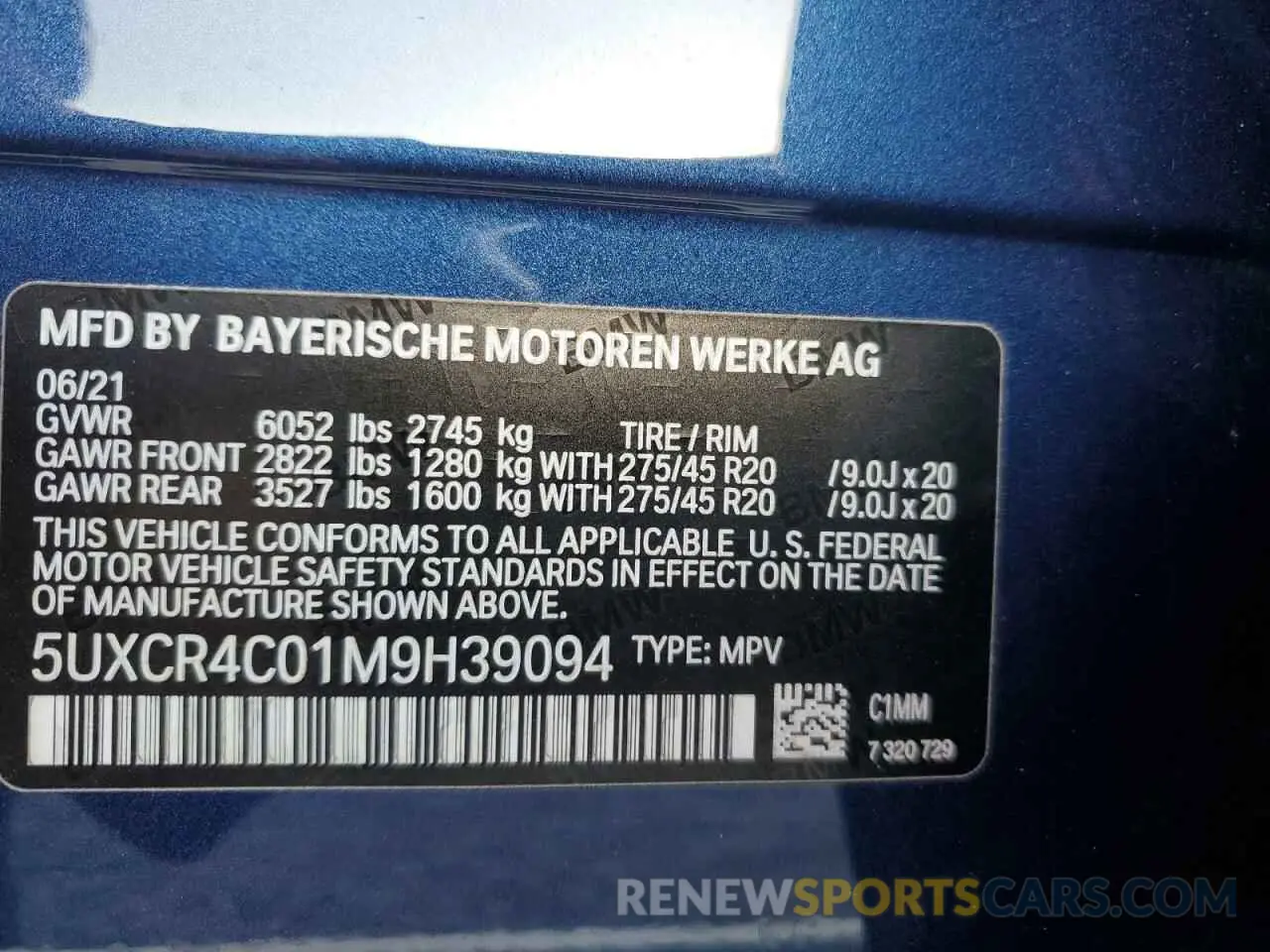 12 fotografías del automóvil dañado 5UXCR4C01M9H39094 BMW X5 2021