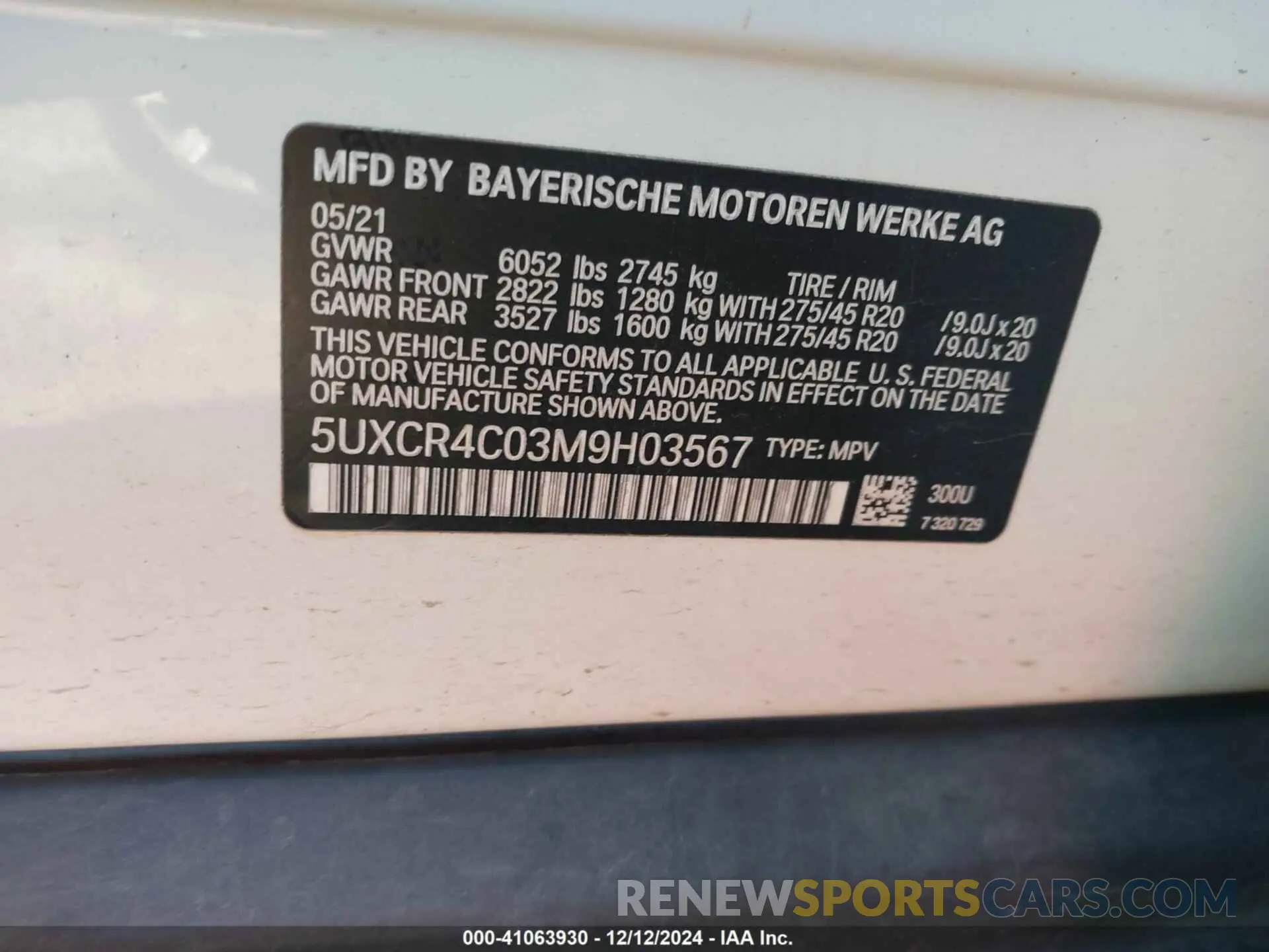 9 fotografías del automóvil dañado 5UXCR4C03M9H03567 BMW X5 2021