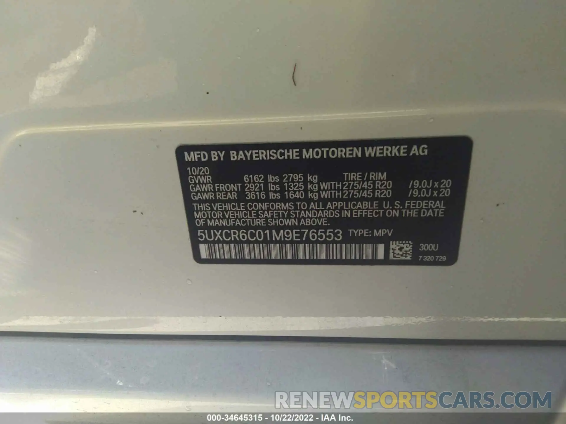 9 fotografías del automóvil dañado 5UXCR6C01M9E76553 BMW X5 2021