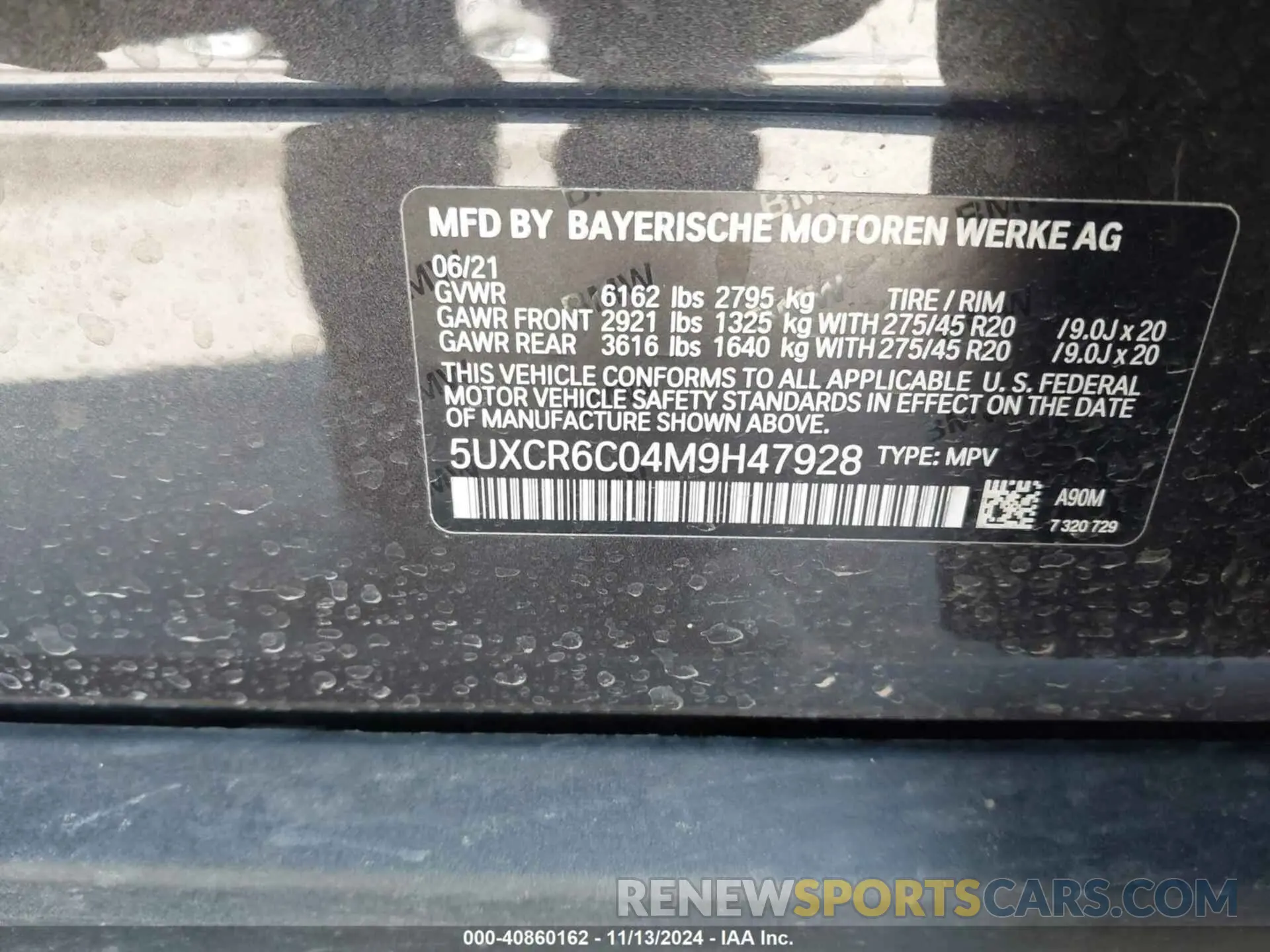9 fotografías del automóvil dañado 5UXCR6C04M9H47928 BMW X5 2021