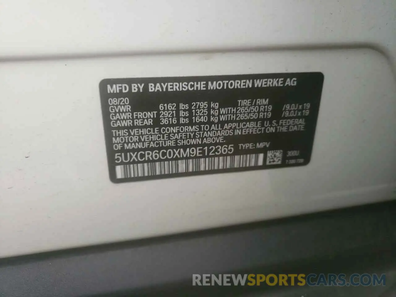 10 fotografías del automóvil dañado 5UXCR6C0XM9E12365 BMW X5 2021