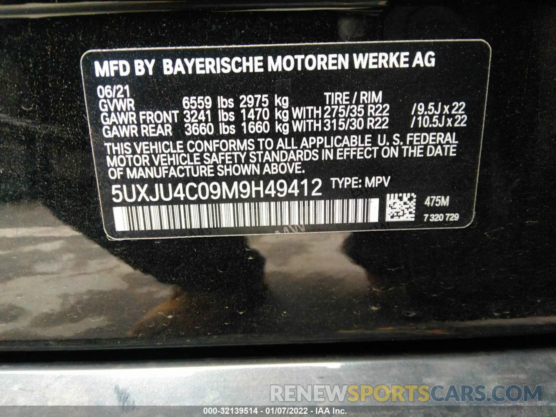 9 fotografías del automóvil dañado 5UXJU4C09M9H49412 BMW X5 2021