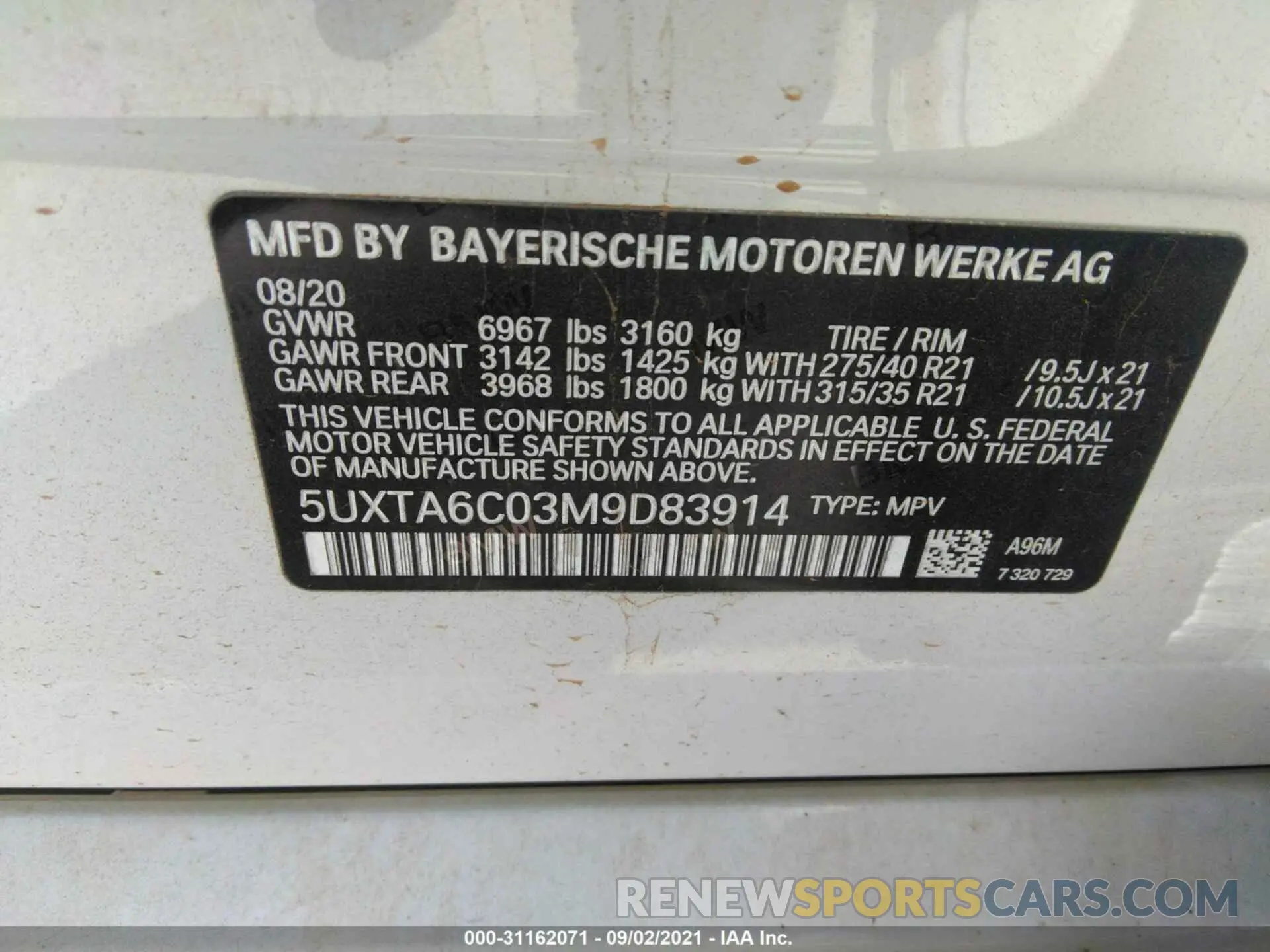 9 fotografías del automóvil dañado 5UXTA6C03M9D83914 BMW X5 2021