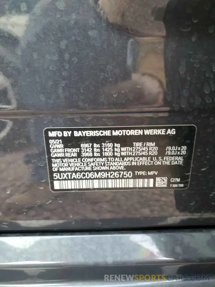 13 fotografías del automóvil dañado 5UXTA6C06M9H26750 BMW X5 2021